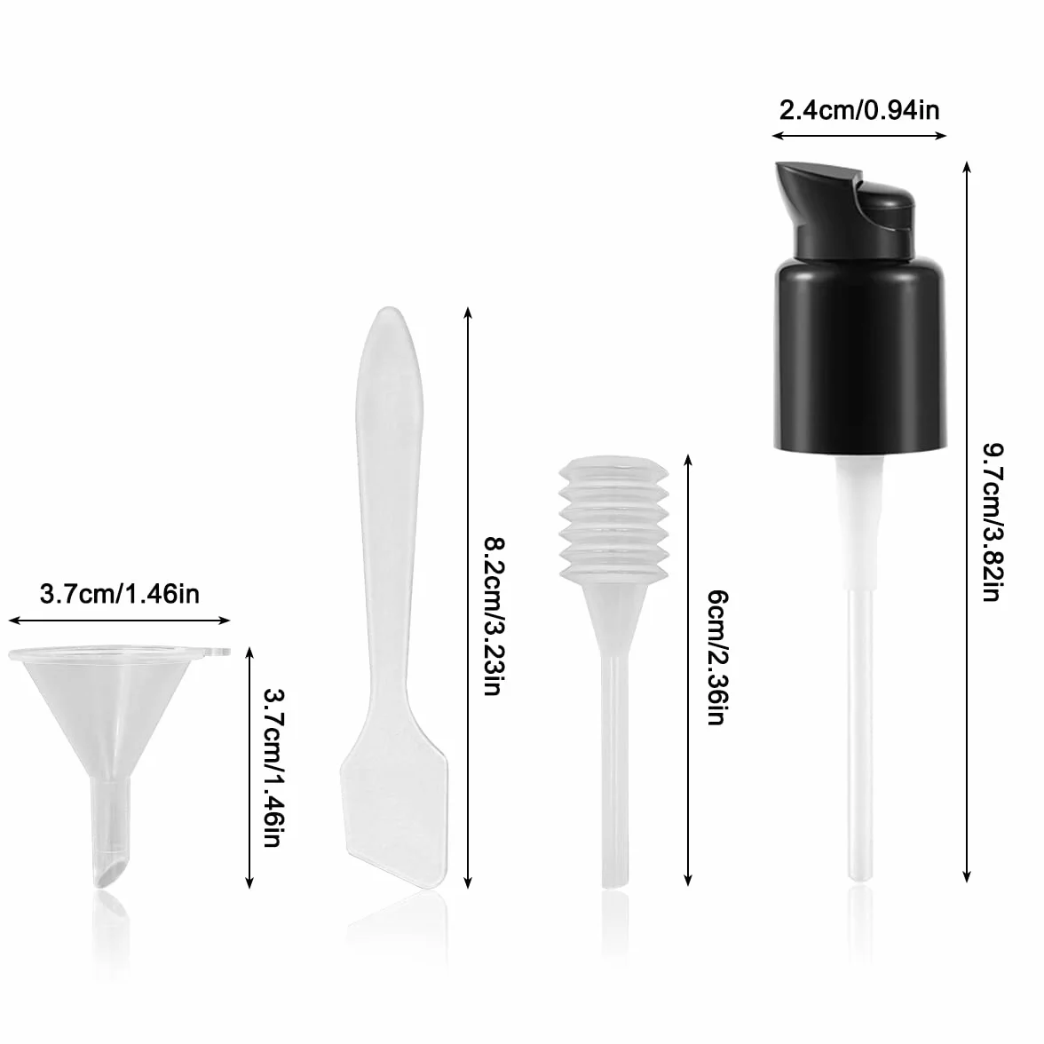 4 Plastica Pompe di Fondotinta di Ricambio Compatibile con Fondamenti Coloranti Doppia Azione Mac ed Estée Lauder, Cambiatore di Pompa di Trucco (con cucchiaio, pipetta, Imbutito)