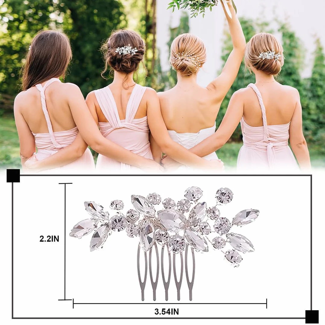 Pettine Sposa per Capelli con Fiori di Perle Cristallo Accessori Capelli Sposa Pettine per Decorazione Acconciatura Capelli per Sposa Matrimonio Nozze Argento