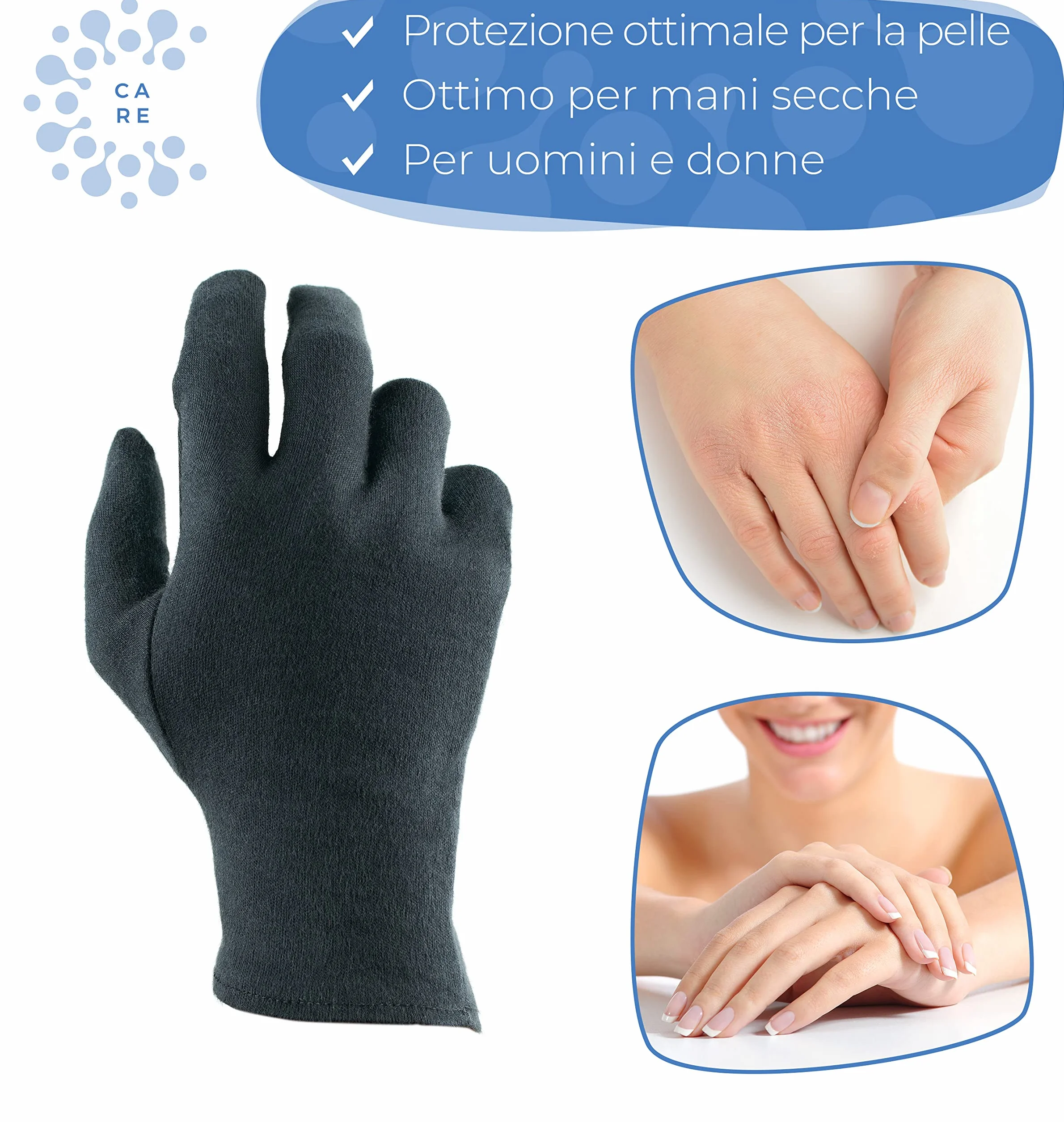 Guanti in cotone (Dermatest: eccellent), Guanti in tessuto morbido per maschere per le mani, Guanti in tessuto con compatibilità cutanea certificata, guanti idratanti, guanto in stoffa,Pacco da 2 Paia