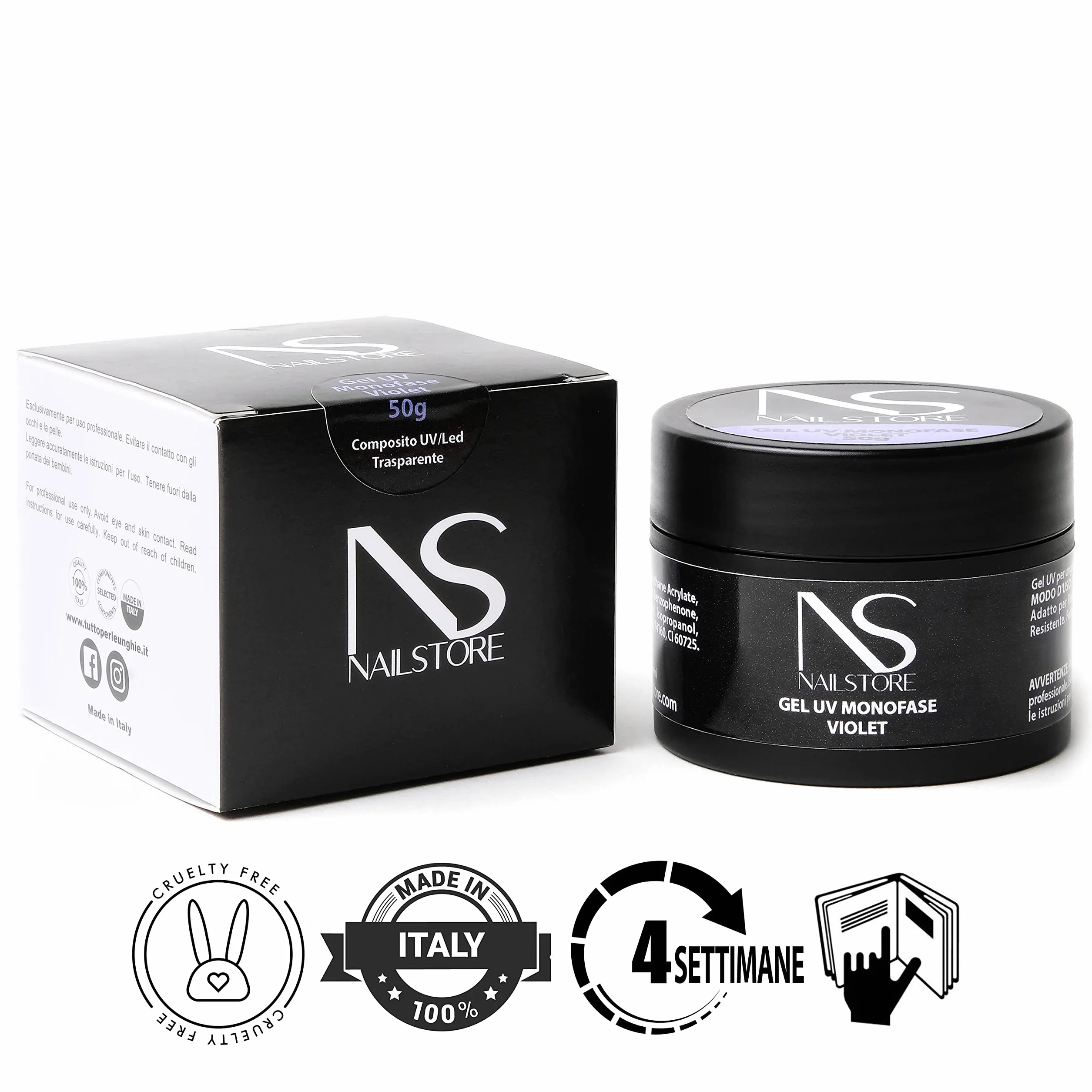 NAILSTORE - Gel UV Led Costruttore Monofasico Clear Violet Trasparente – evita l’ingiallimento unghie - media densità – autolivellante – adatto per ricostruzione unghie con cartine e per refill (30g)