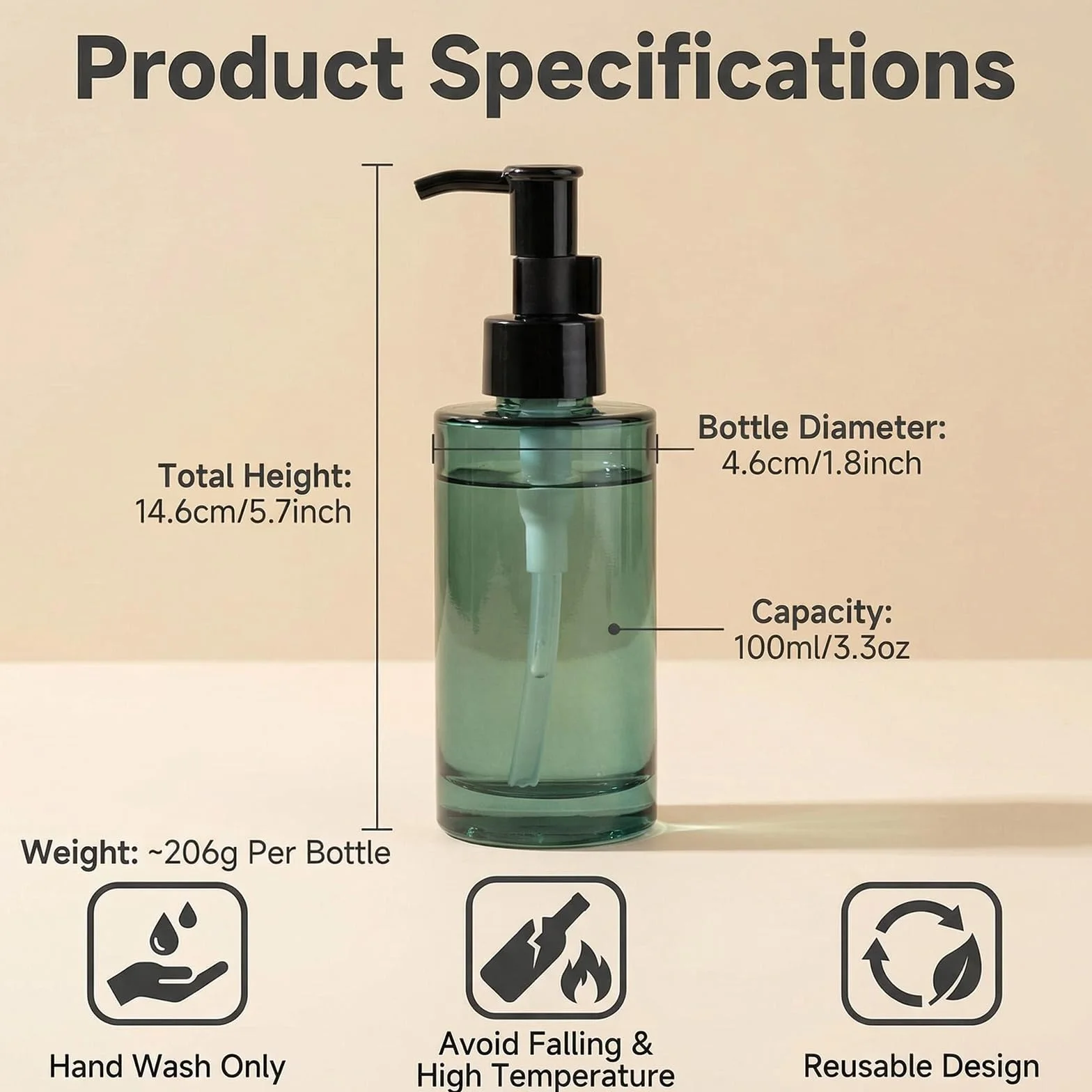 Flacone vuoto in vetro da 100 ml, ricaricabile, con pompa nera, dispenser per cosmetici, creme, lozioni, per oli essenziali, emulsioni, essenze, bottiglie da viaggio (blu)