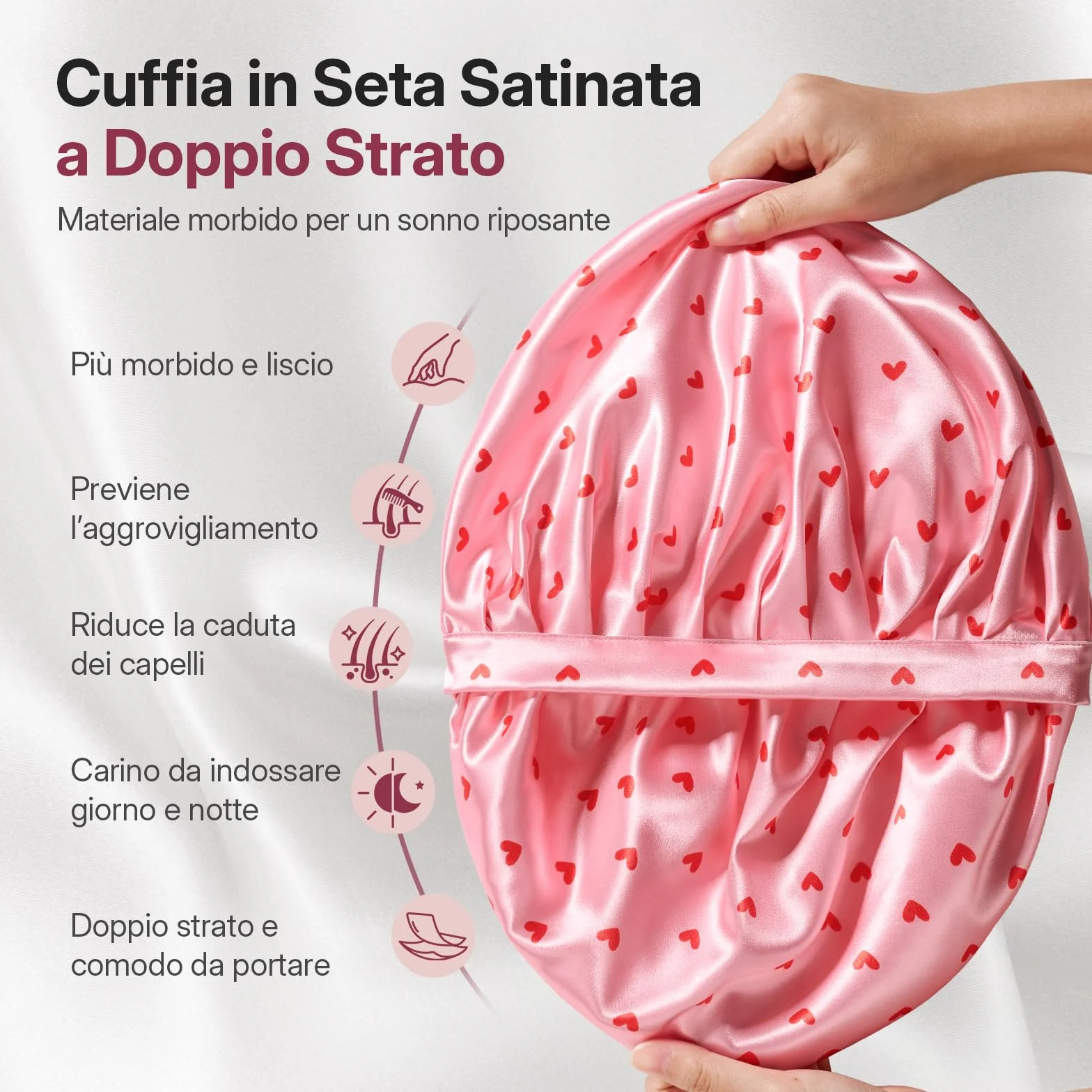 LitBear Cappello da notte da donna per dormire, regolabile a doppio strato di raso con elastici per capelli naturali ricci