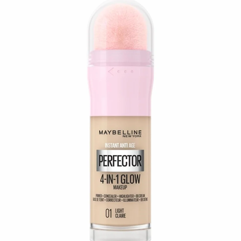 Maybelline New York Fondotinta Perfezionante Instant Perfector 4-in-1 Glow, Minimizza, Corregge, Uniforma e Illumina, Finish Luminoso Senza Imperfezioni, 20 ml, Tonalità: 01 Light