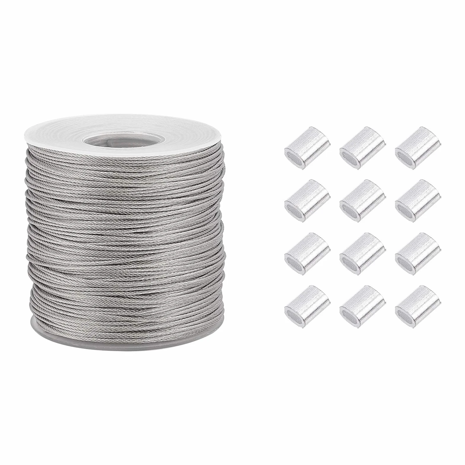 PH PandaHall 100m Filo Acciaio Inox 1 mm Cavo Intrecciato con 30pz Manicotto a Crimpare per Appendere Quadri