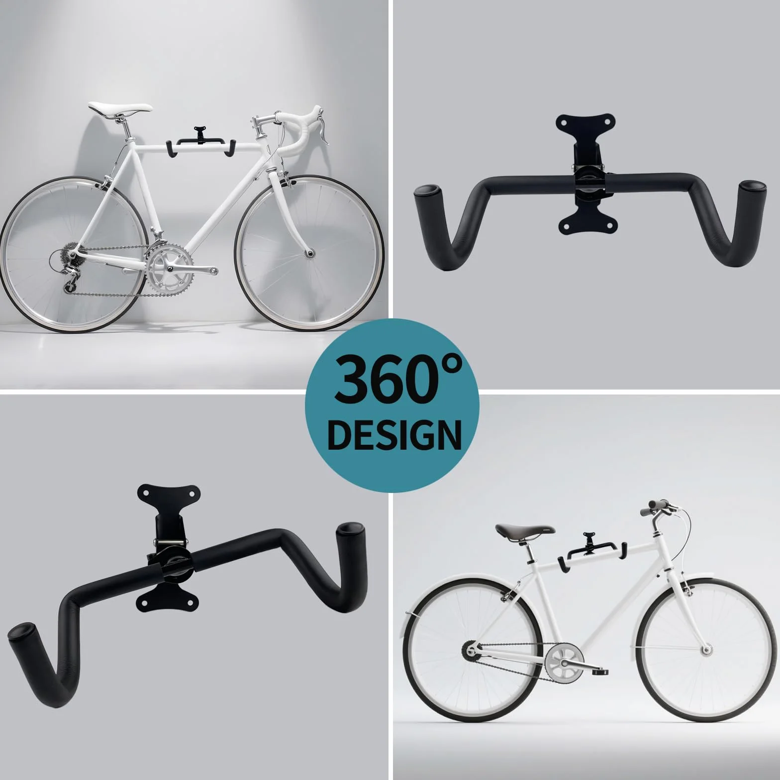 Supporto Bici da Muro Pieghevole, Regolabile, Metallo Robusto, Protezione Schiuma EVA 8 mm, per MTB