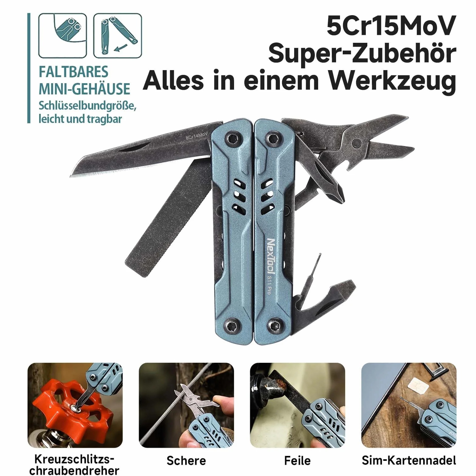 NexTool Multitool Mini Sailor S11 Pro 12 in 1, strumento multiuso EDC compatto in acciaio inossidabile