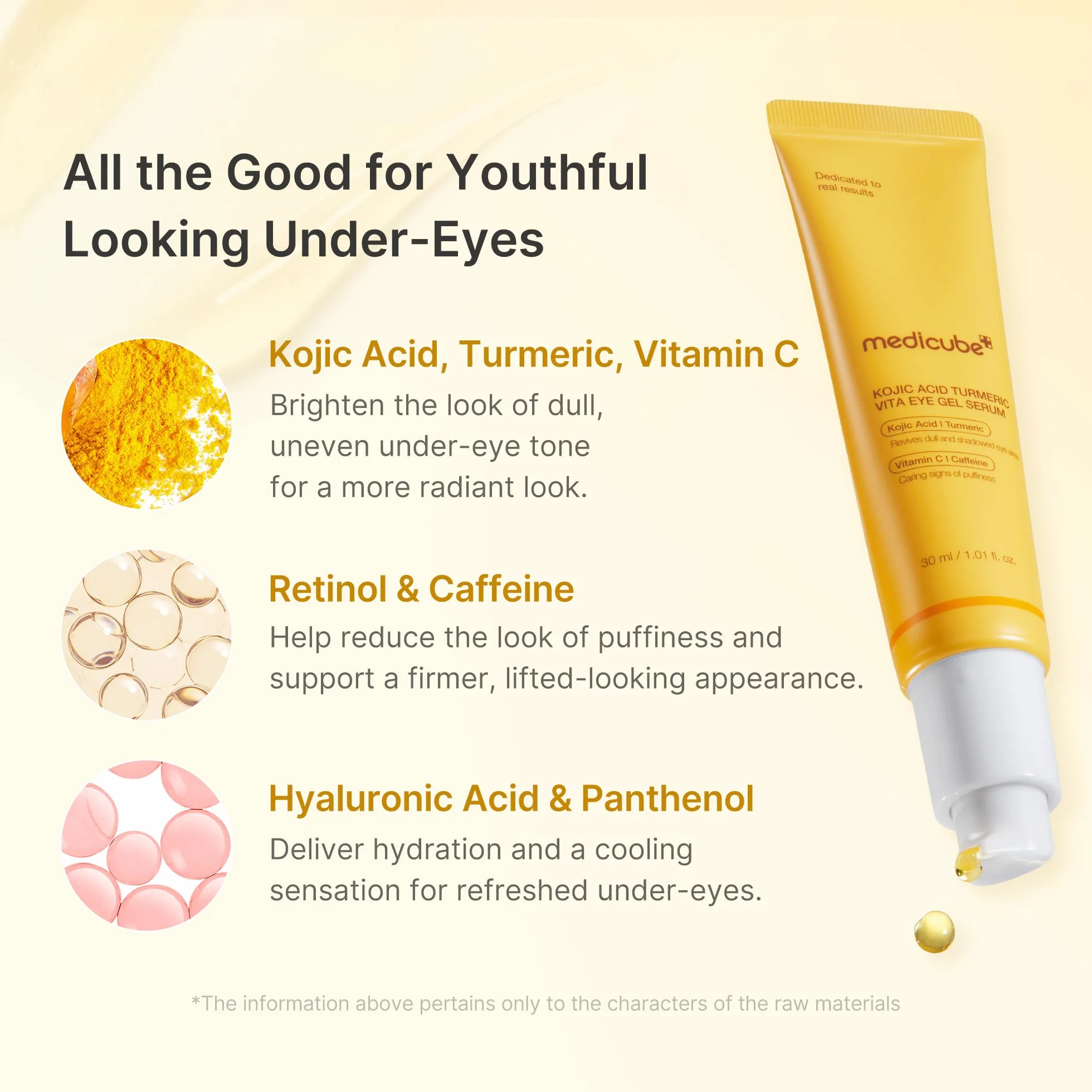 medicube Eye Serum with Kojic Acid Turmeric | All-Day Brightening Eye Gel Serum | Refreshing Eye Care with Vitamin C, Retinol & Caffeine | Hydrating & Cooling Formula | Korean Skincare, 1.01 fl.oz
