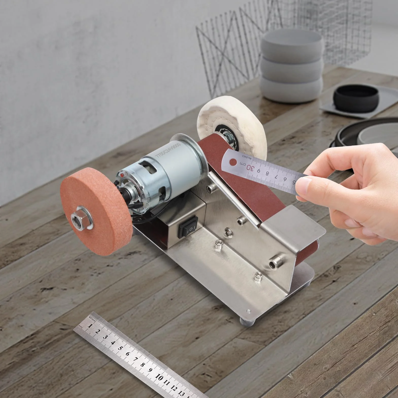 Mini levigatrice a nastro con disco abrasivo 4500-9000 giri/min regolazione velocità 7 livelli
