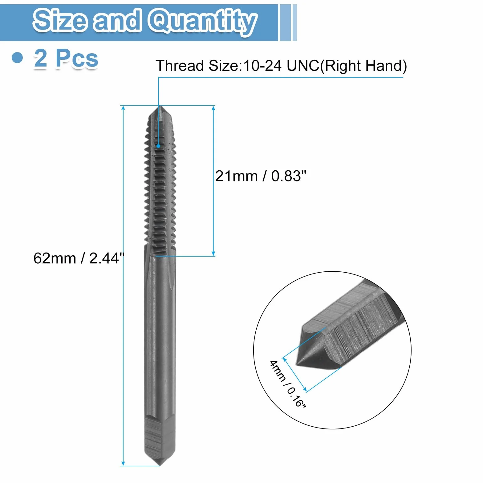 Maschi per Filettatura Diritto 10-24 UNC 2B HSS6542 Rivestimento Nitruro Nero QUARKZMAN 2Pz