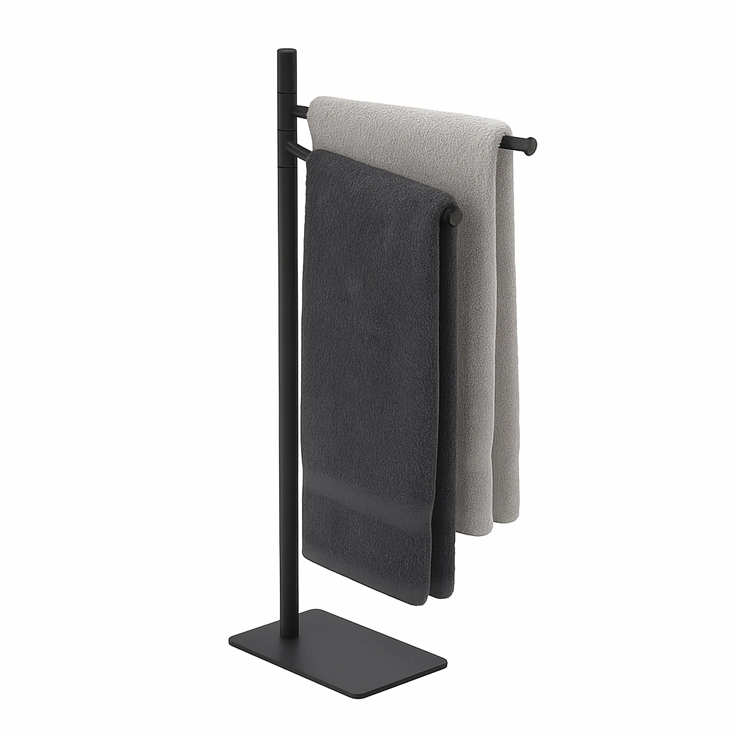 Relaxdays Portasciugamani a 2 Bracci Mobili, Piantana da Bagno in Metallo, Nero, 78,5x33,5x14 cm