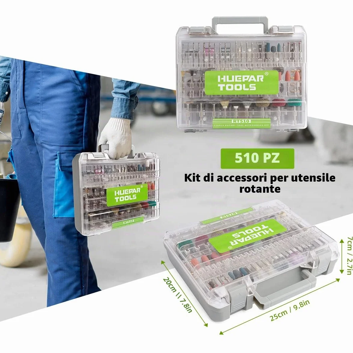 Huepar 510 pezzi Accessori per Utensili Rotanti con gambo da 3,2 mm Montaggio Universale