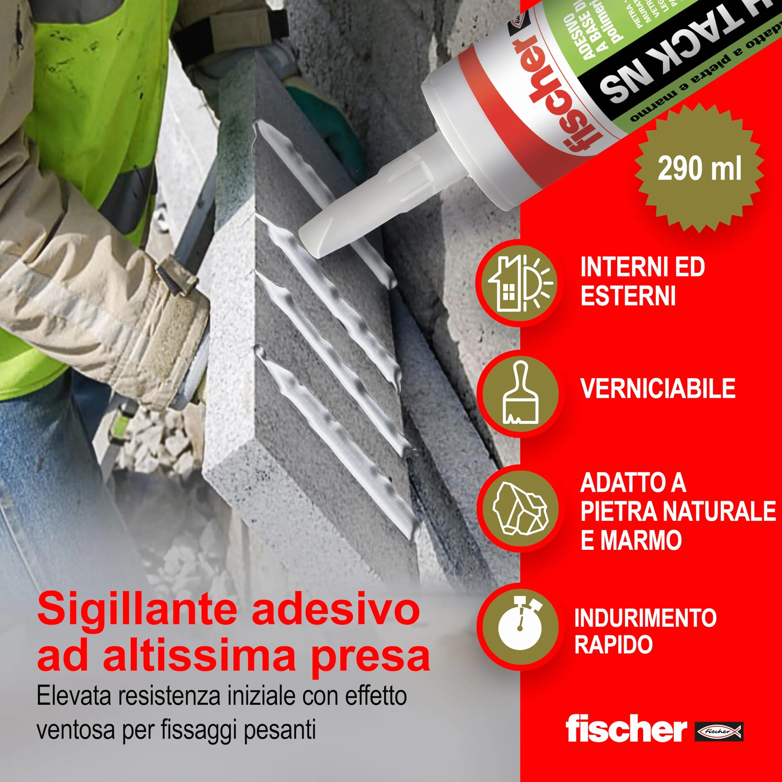 Fischer KD High Tack Sigillante Adesivo ad Altissima Presa Iniziale Bianco