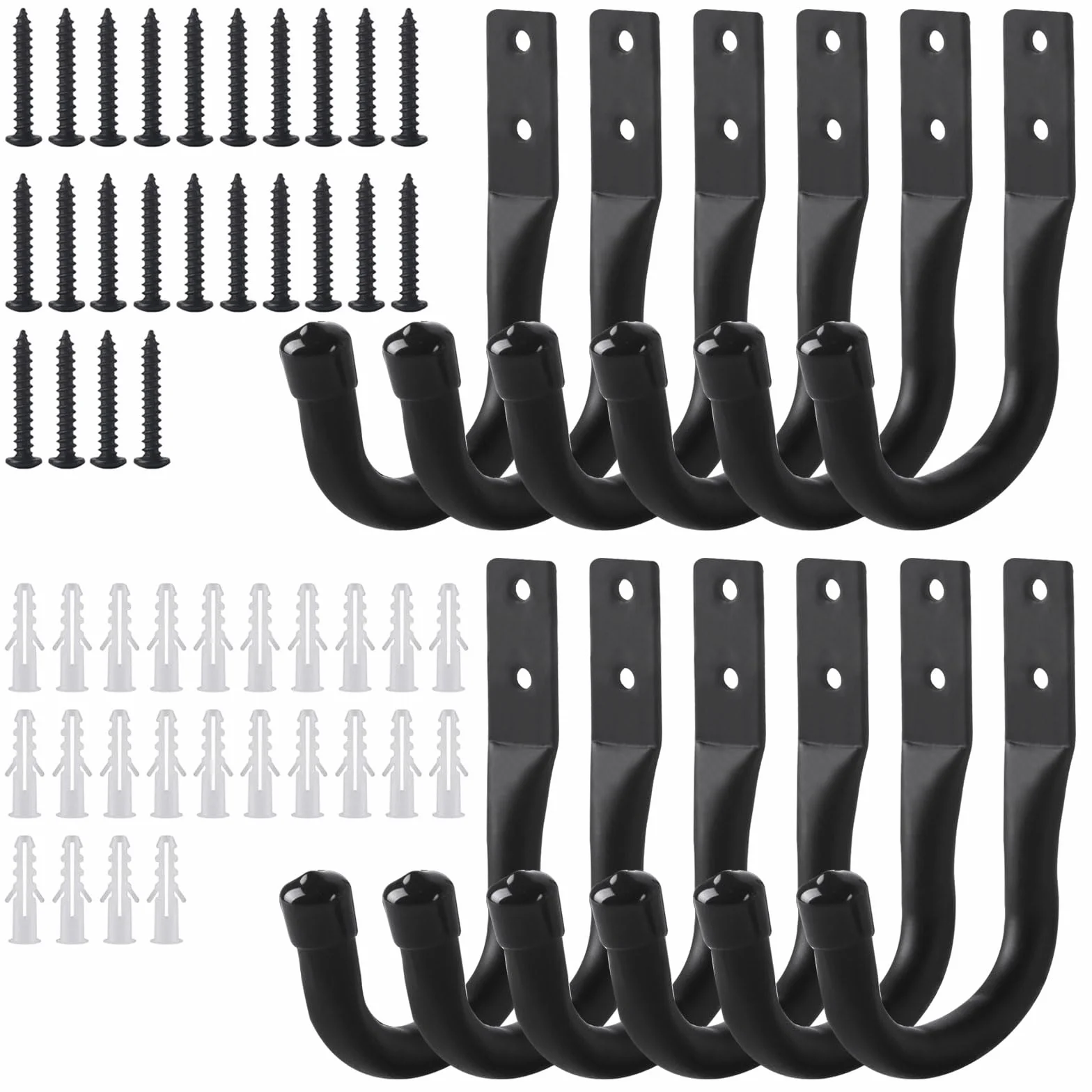 Ganci da Muro per Garage, Gancio a J per Bici, Supporto Parete Nero per Biciclette e Oggetti Ingombranti