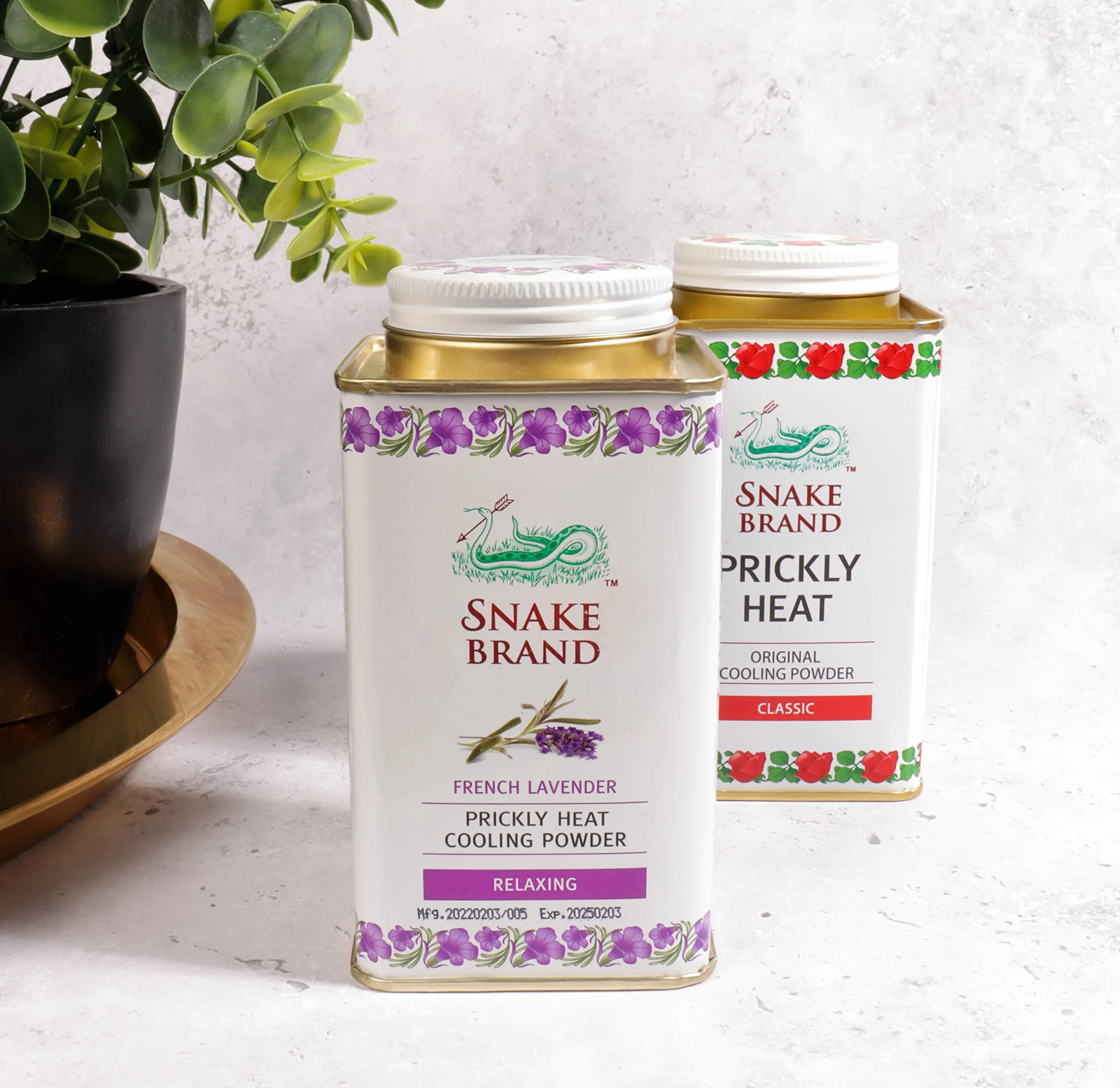 SNAKE BRAND Prickly - Polvere per il corpo rinfrescante, 140 g, confezione da 2 pezzi, lavanda classica e rilassante (1 di ciascuno)