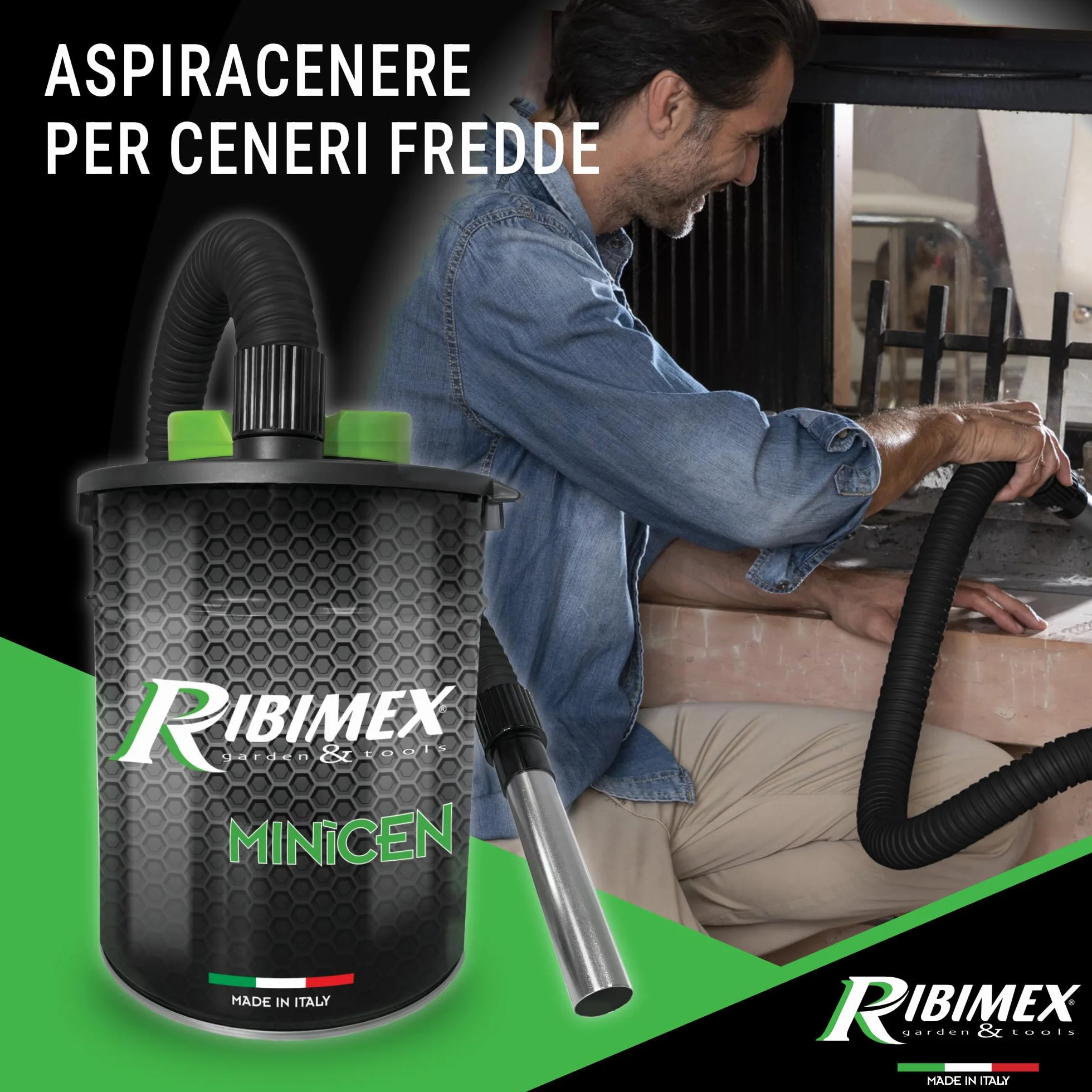 Ribimex Aspiracenere Elettrico Minicen 10L 800W con Filtro HEPA Lavabile PRCEN011