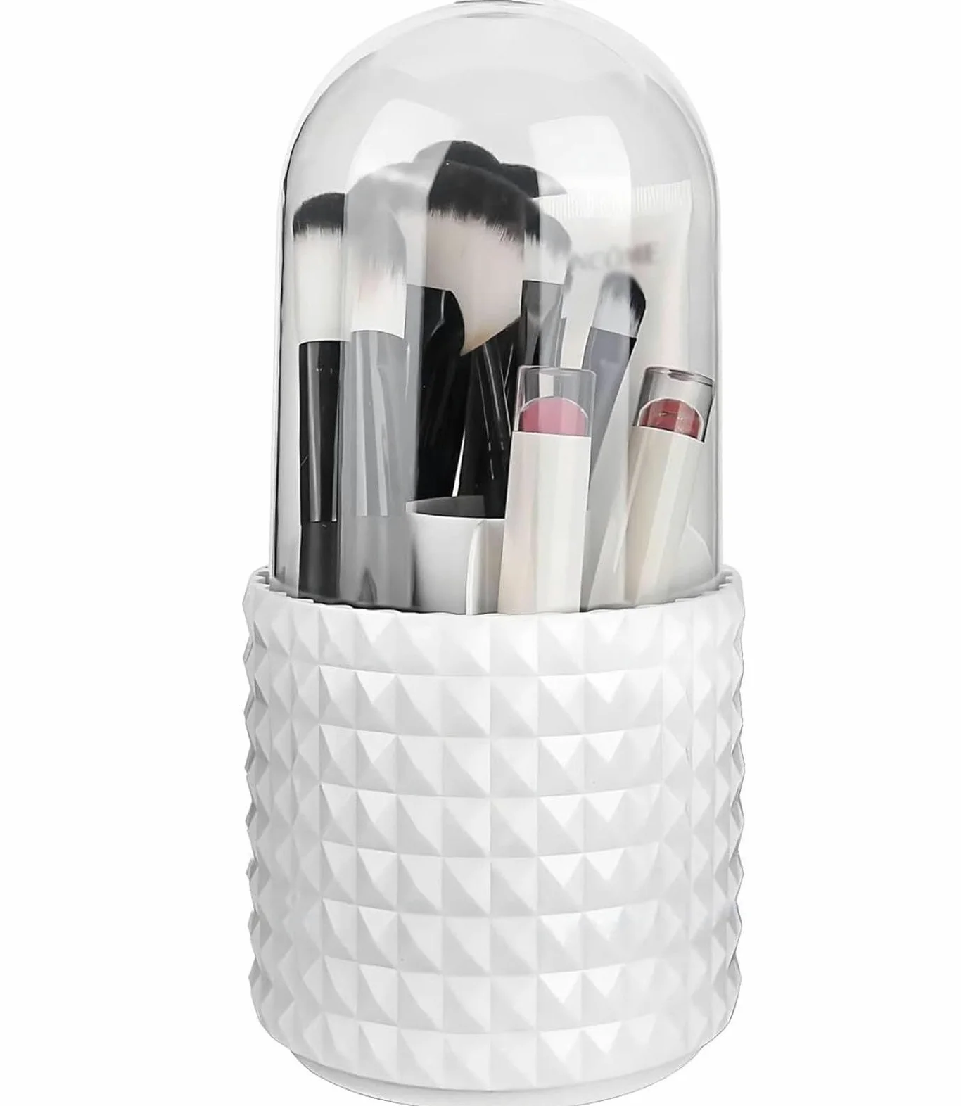 Porta Pennelli per Trucco Antipolvere con Coperchio, Organizer per Pennelli per Trucco Cosmetico Impermeabile Girevole a 360° con 5 Scomparti per Vanità e Bagno