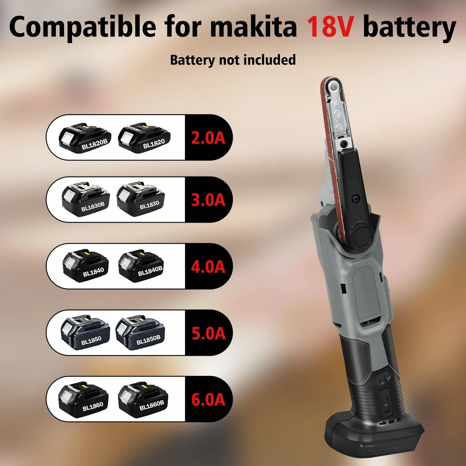 Smerigliatrice a nastro compatibile Makita 18V 10x330 mm 6 velocità regolabile 35°