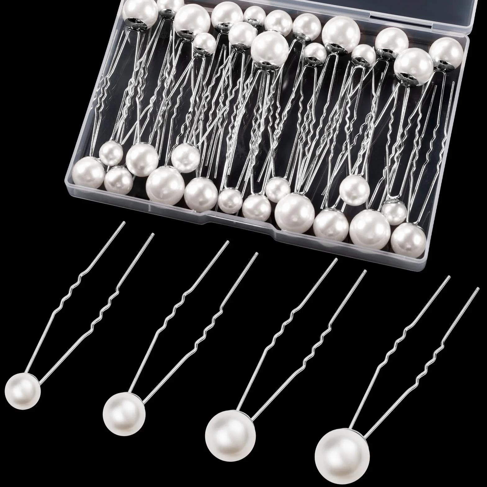 Kiiwah 32 Pezzi Sposa Fermaglio Capelli Donna, Elegante Forcine per Capelli Sposa con 4 Taglie Perla per Donne e Ragazzi, Perla Accessori Capelli Sposa per Matrimonio, Ballo di Fine Anno, Festa