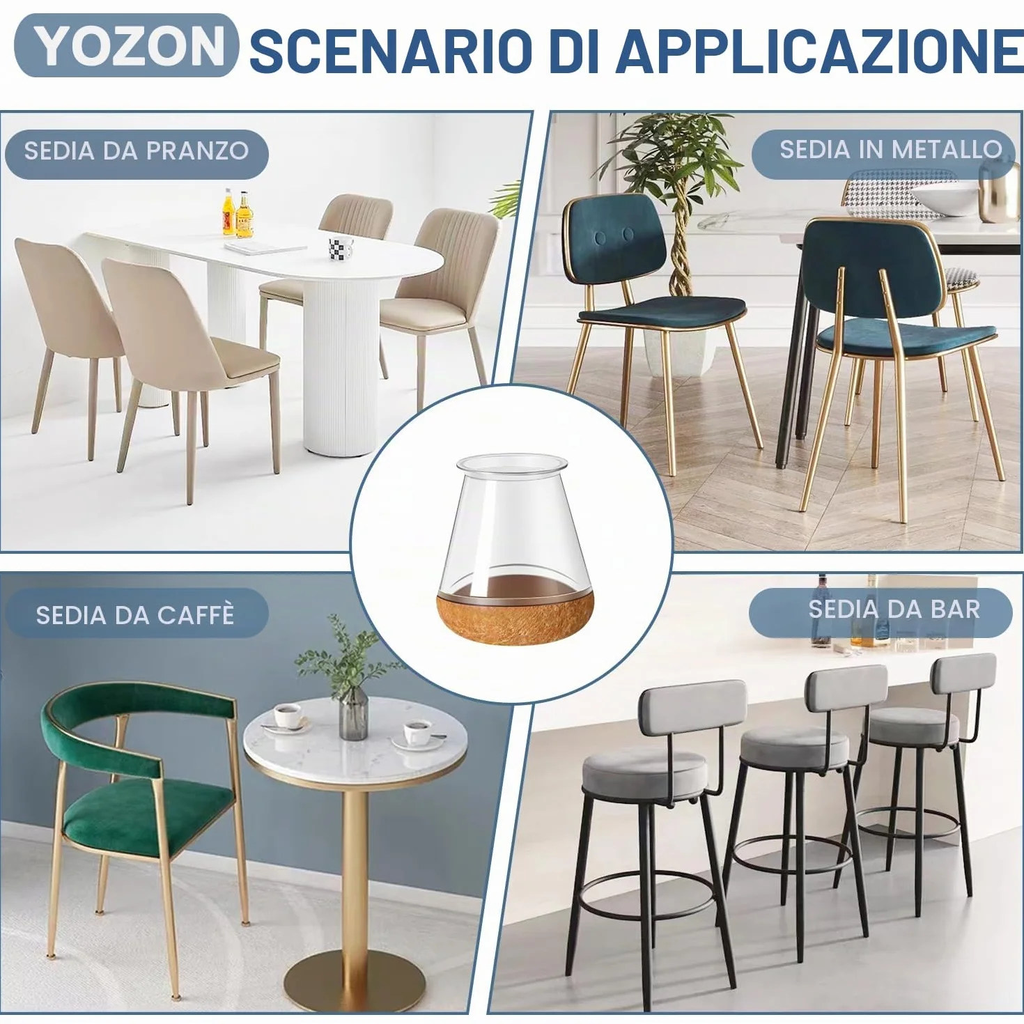 Gommini per Sedie Rotondi Con Feltrini, Coprigambe Protezioni per Gambe Mobili Pavimenti Legno, Trasparente Diametro 14-20 mm, 20 Pezzi