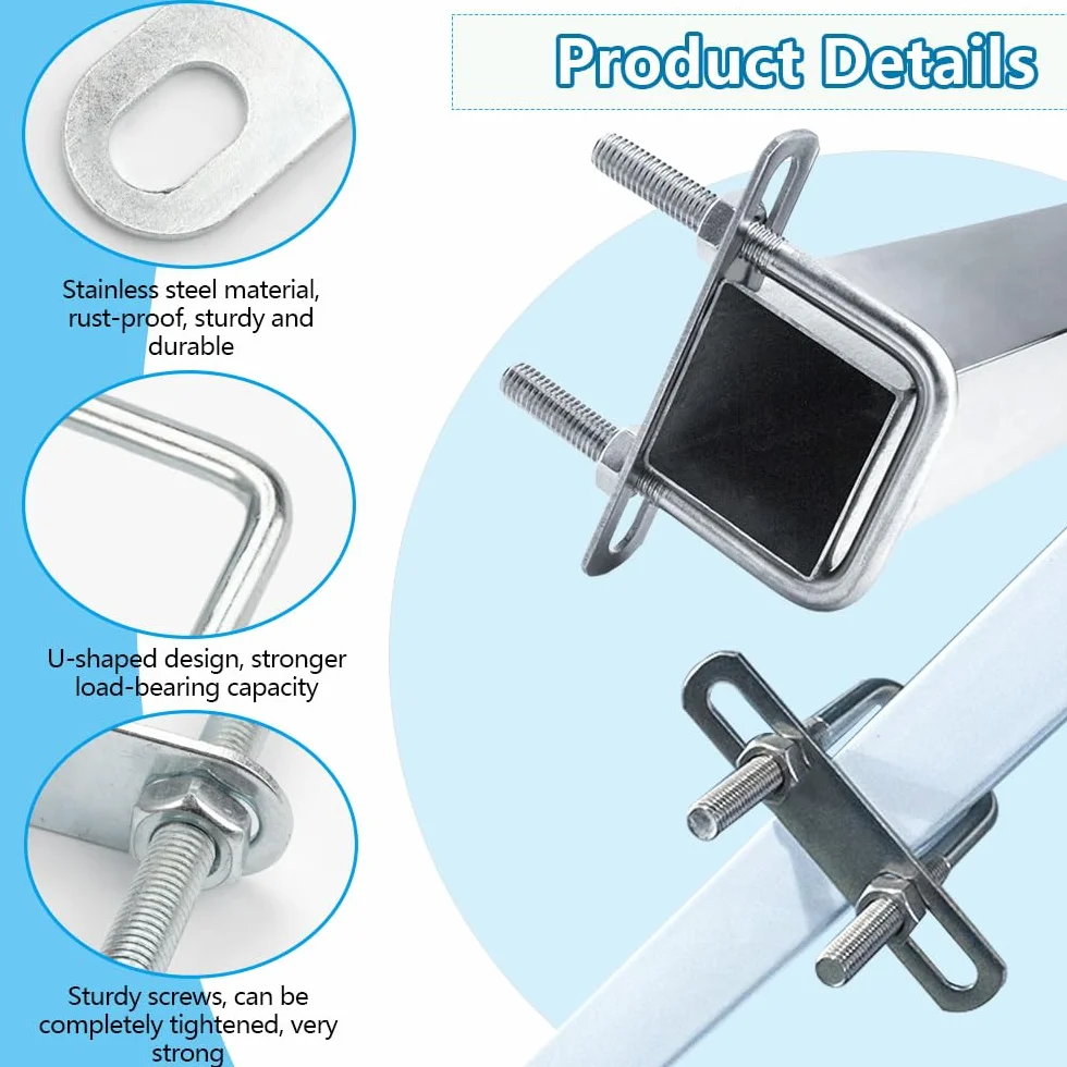 Bulloni a U Quadrato M8 40 x 100 mm Acciaio Inox con Piastra del Telaio e Rondelle, 6 Pezzi