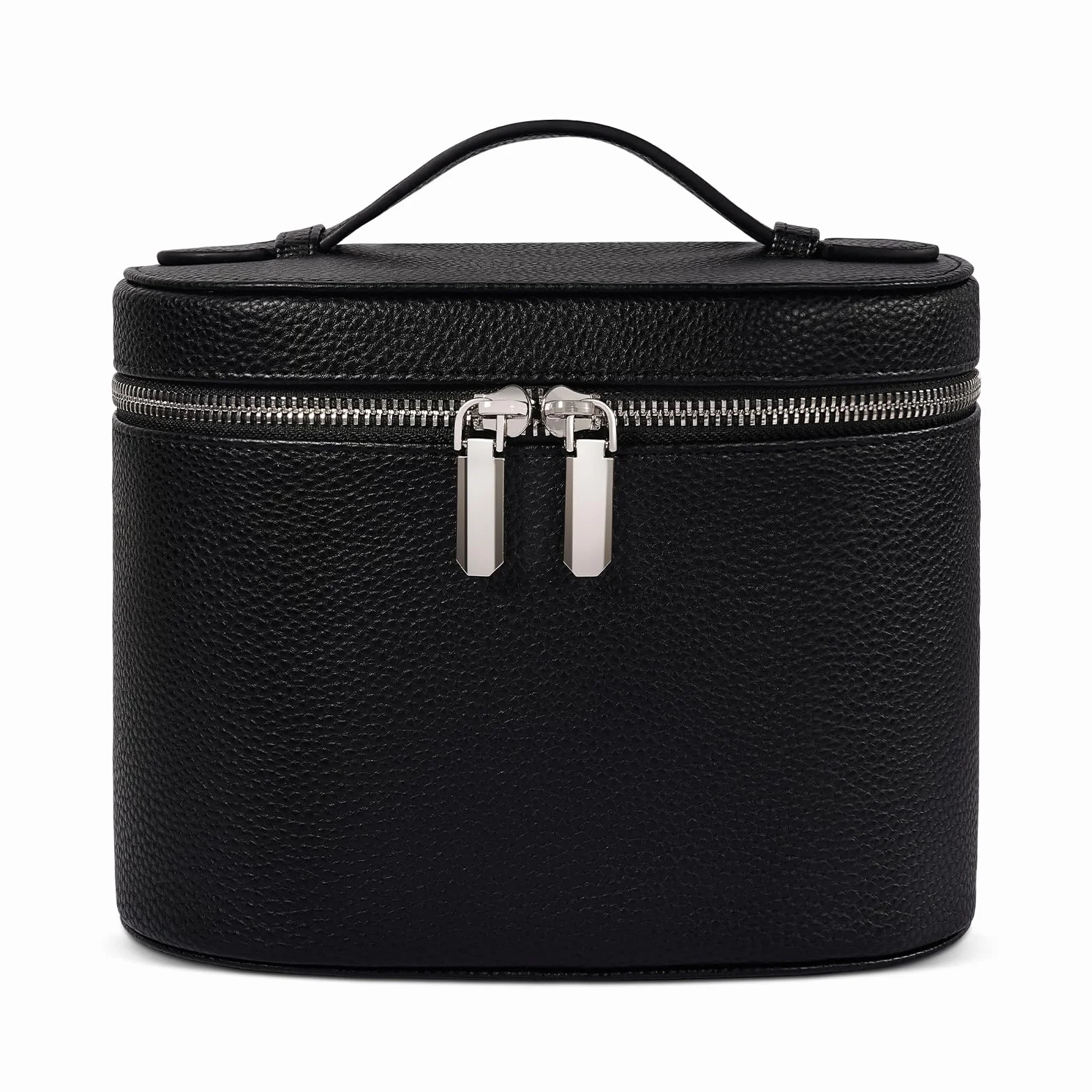 Beauty case da donna, borsa per trucco per donne, beauty case da viaggio in pelle per cosmetici con guscio rigido, borsa da viaggio per trucco con scomparti e manico, Nero , Mittel(19.3cm*14.0cm