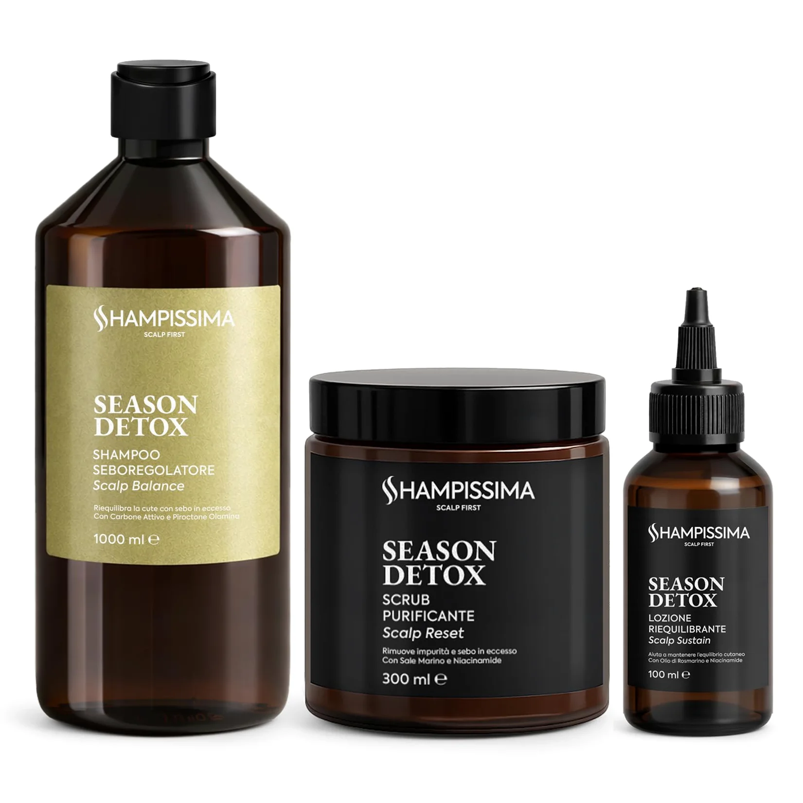 Shampissima Professional, Routine Completa Capelli Grassi, Scrub Cuoio Capelluto 300 ml, Shampoo Seboregolatore 1000 ml e Lozione Riequilibrante 100 ml, Ideale per Cute Grassa