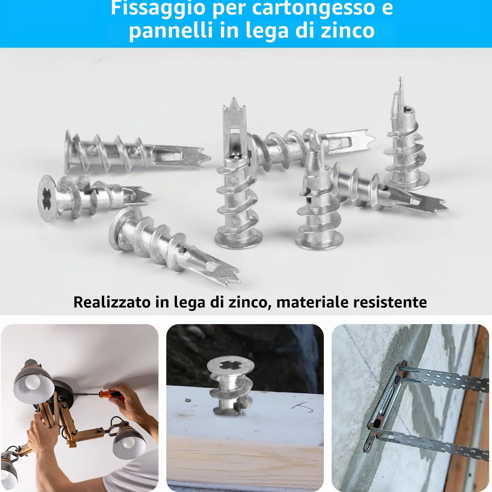 Tasselli Autofilettanti in Metallo per Cartongesso 90 Pezzi M4 Impieghi Gravosi