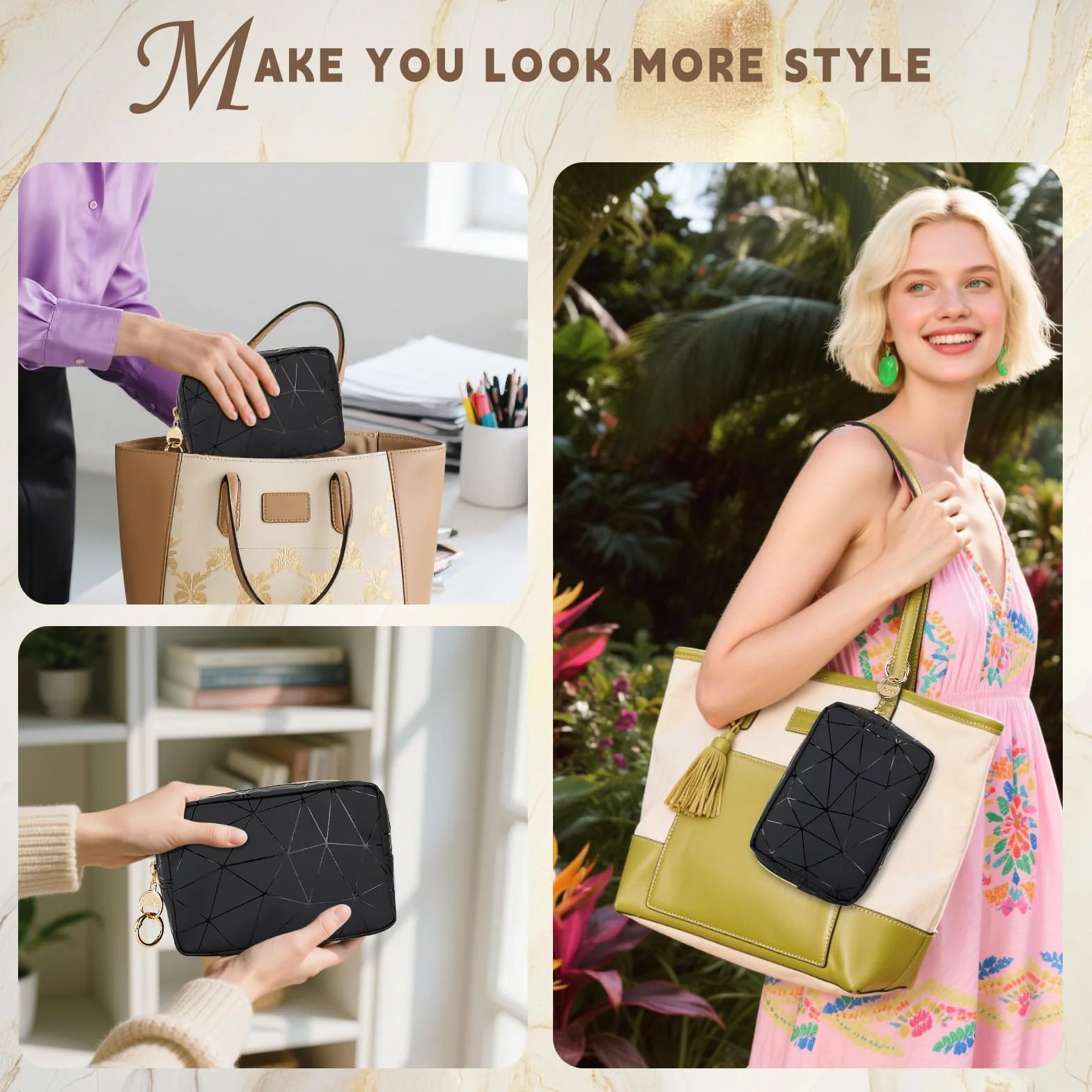 2 Pezzi Porta Trucchi Piccolo da Borsetta Pochette Piccola per Trucco Avec Mini Trousse per Rossetto Multifunzionale Portatile Mini Borsa Porta Trucchi Impermeabile Idee Regalo Ragazza(Nero)