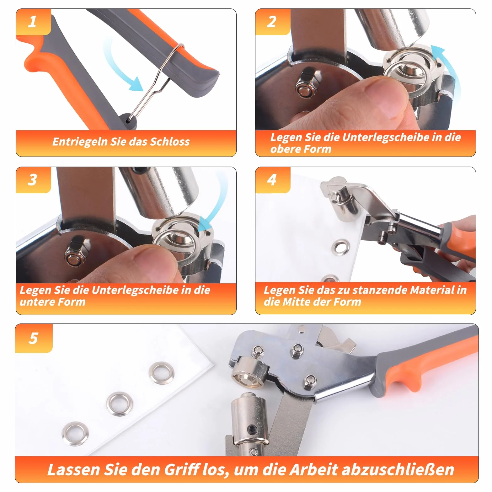 Pinza Occhiellatrice Manuale per Teloni PVC con 300 Occhielli Ø 10mm