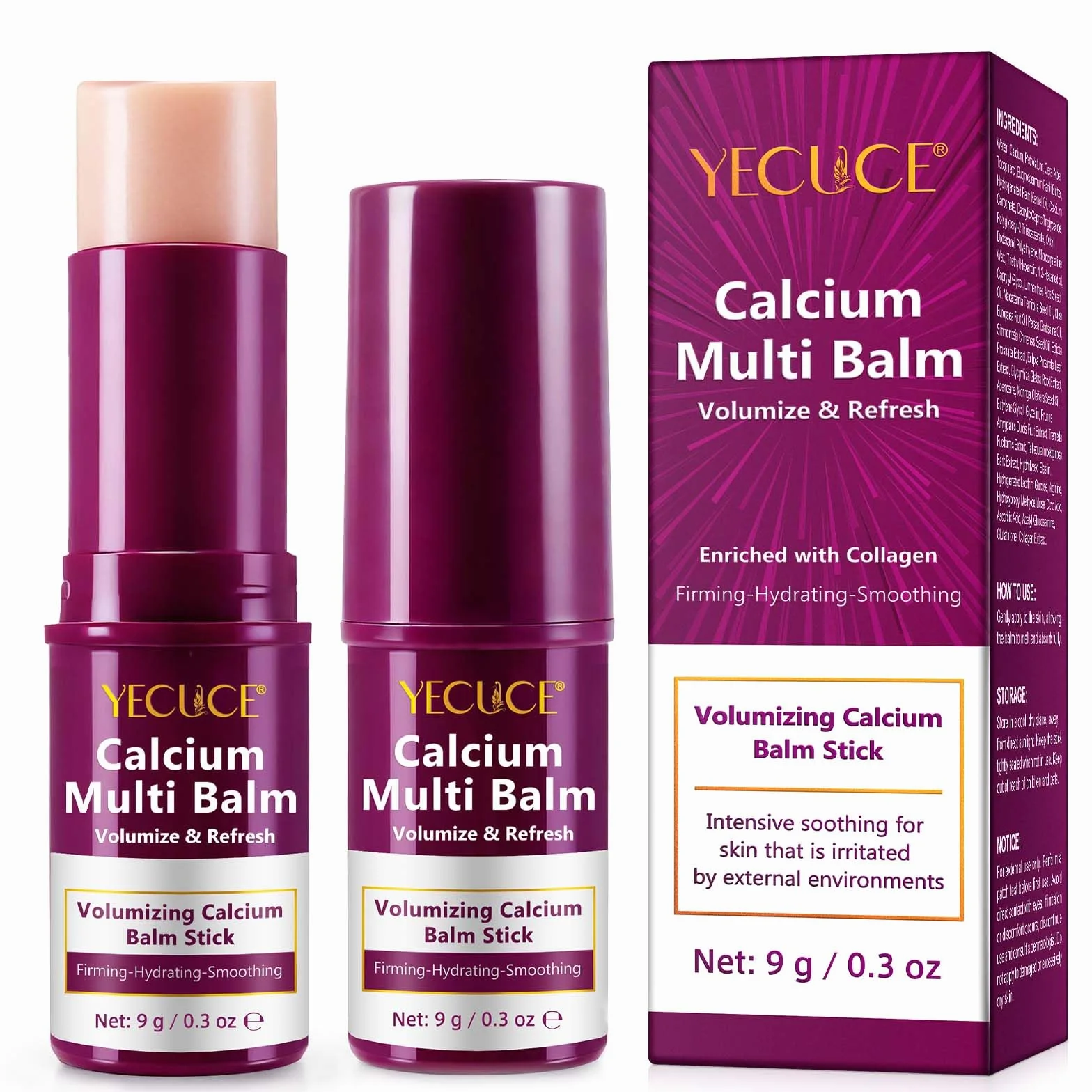 Calcium Volume Multi Balm, Calcium Multi Balm Stick, crema di calcio anti-invecchiamento, Arricchito Con Collagene, Cura Idratante, Sticks di Calcio Idratanti per Occhi, Viso, Collo (2PC)