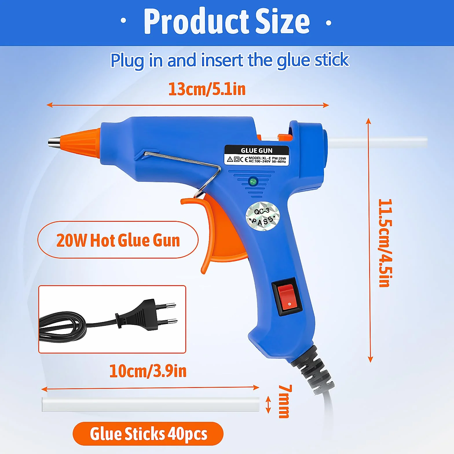 Pistola per Colla a Caldo 20W, 40 Stick Colla a Caldo, Mini per DIY Riscaldamento Rapido