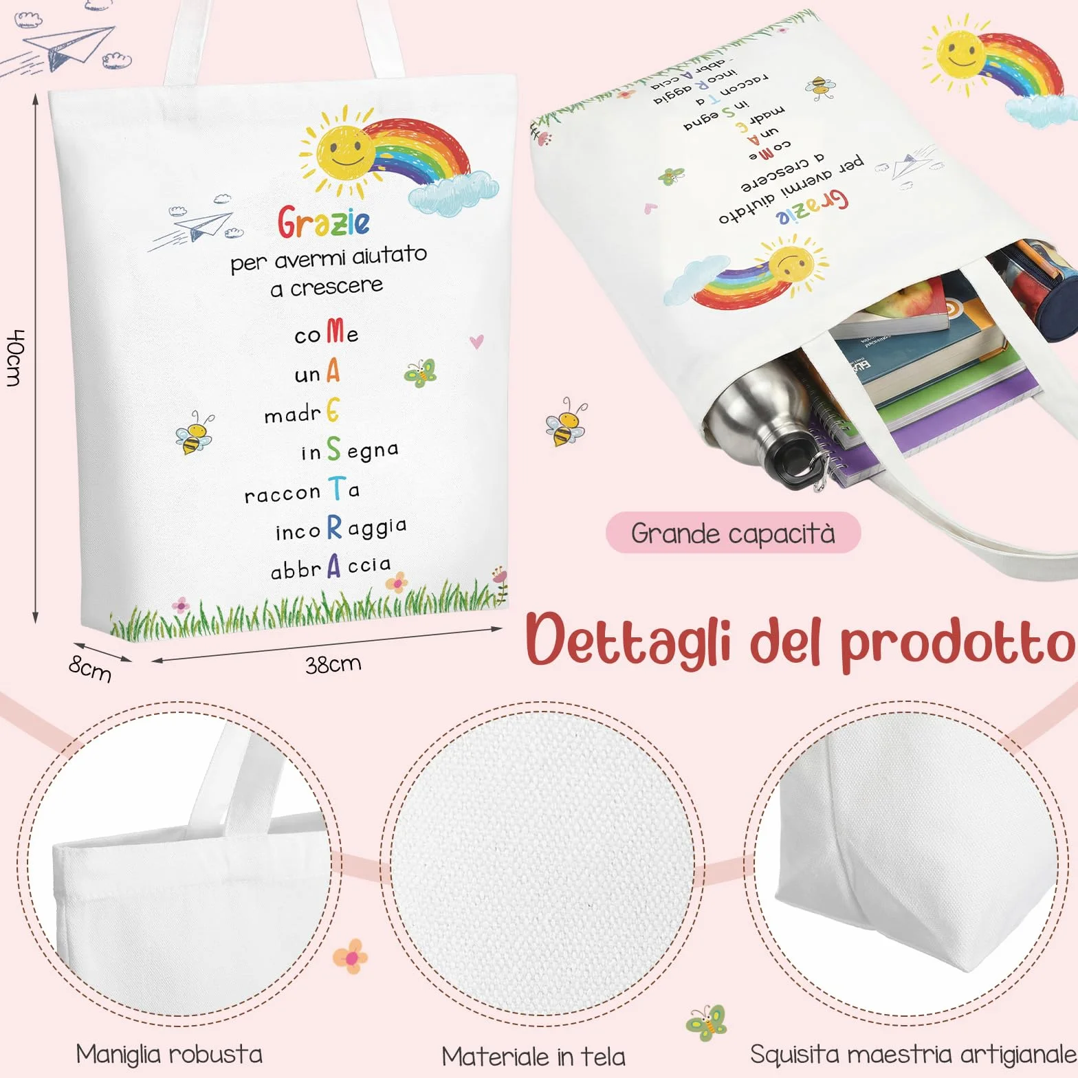 Hestya 5 Pezzi Regalo di Ringraziamento per Insegnante Include Borsa a Tracolla Blocco Note a Spiralato Portatile Portachiavi Segnalibri Penne a Sfera Regalo Maestre Fine Anno