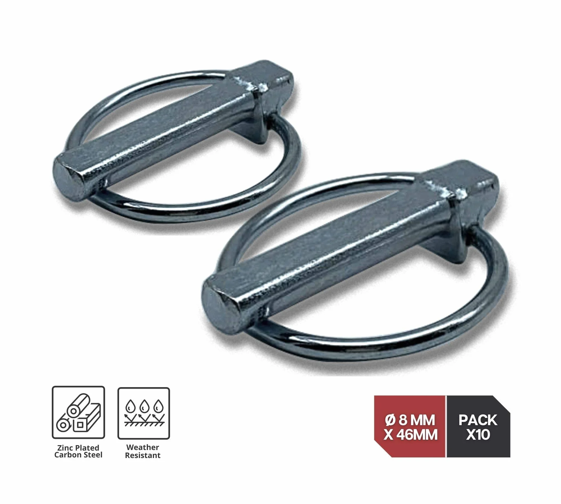 Coppiglie ad anello Acciaio Zincato 8 x 46 mm 10 Pezzi Perno a Scatto per Gancio Traino Barca Trattore