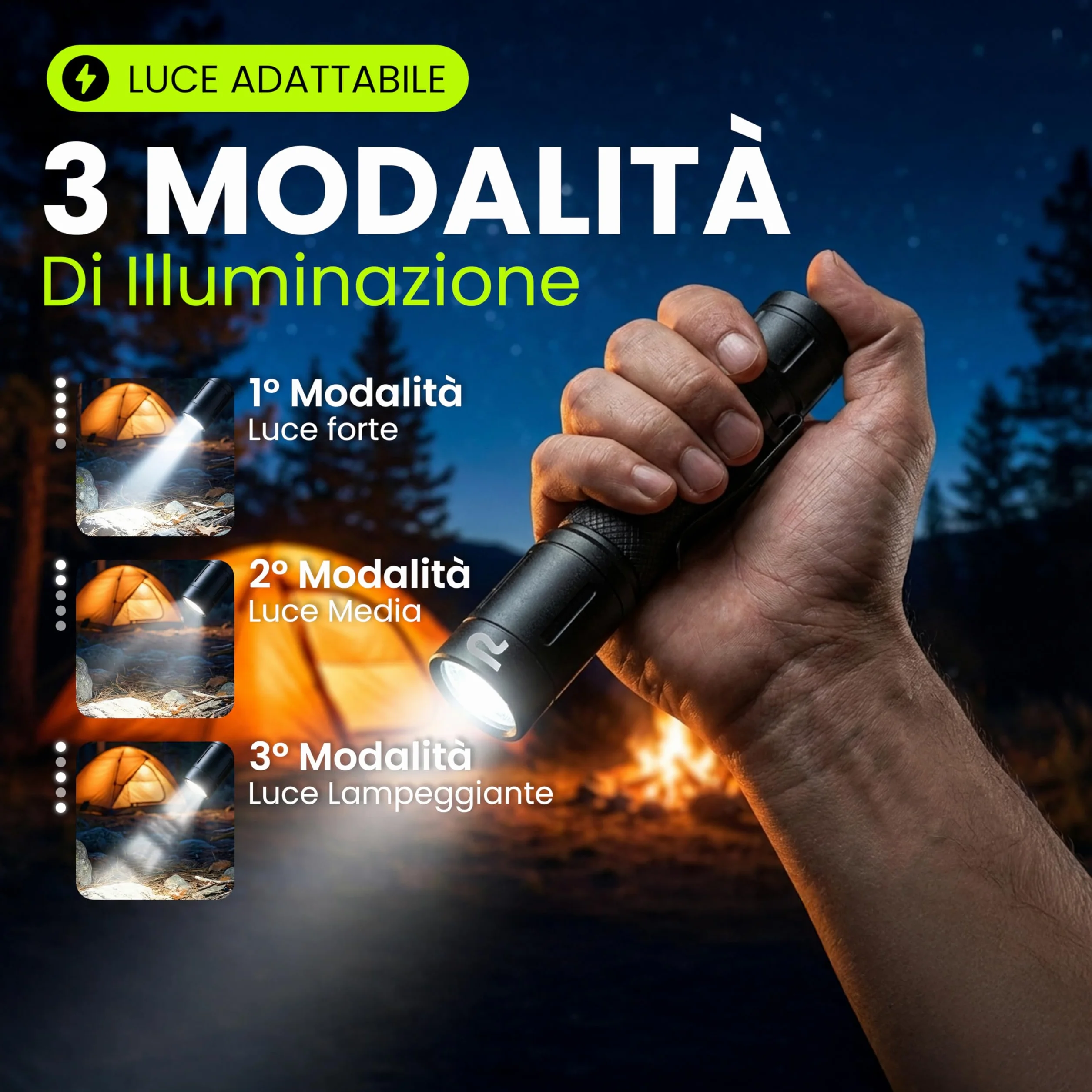 Generico Torcia Professionale Ricaricabile USB LED Alluminio 11,8 cm Nero