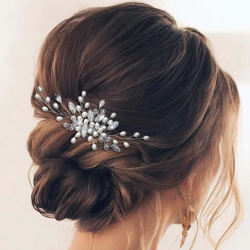 Perla sposa sposa sposa capelli pettine argento perline capelli pezzo di strass accessori per capelli per le donne