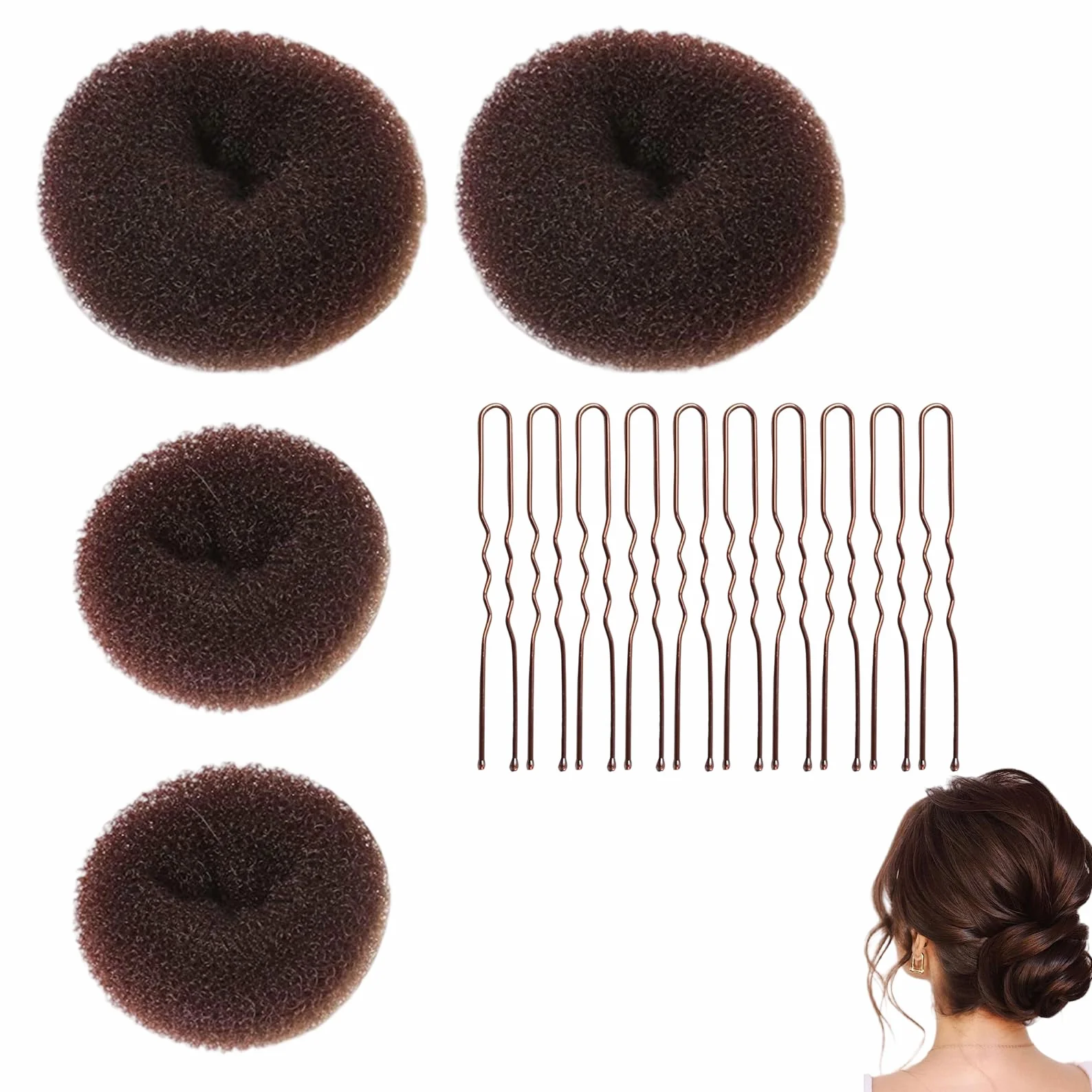 4 Pezzi Ciambelle per Chignon, Accessori per Capelli a Ciambella, Elastici per Capelli, Accessori per Capelli a Ciambella per Bambine, Cuscini per Chignon, Pinze per Fascia, per Matrimonio (Marrone)