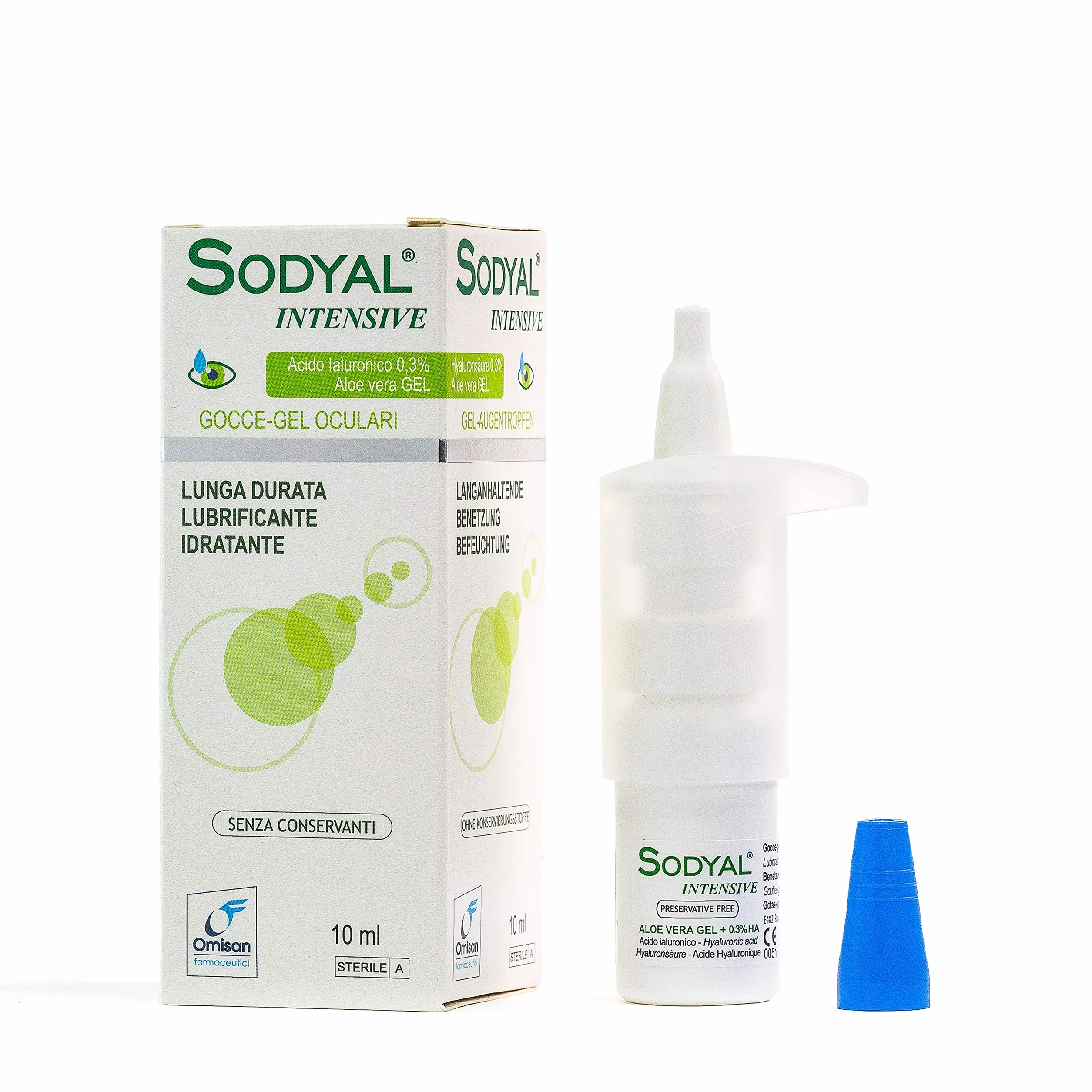 Sodyal Intensive Gocce-Gel - Lubrificante di lunga durata ed idratante. Gocce oculari con Acido ialuronico ed estratti naturali di Aloe vera - 10 ml