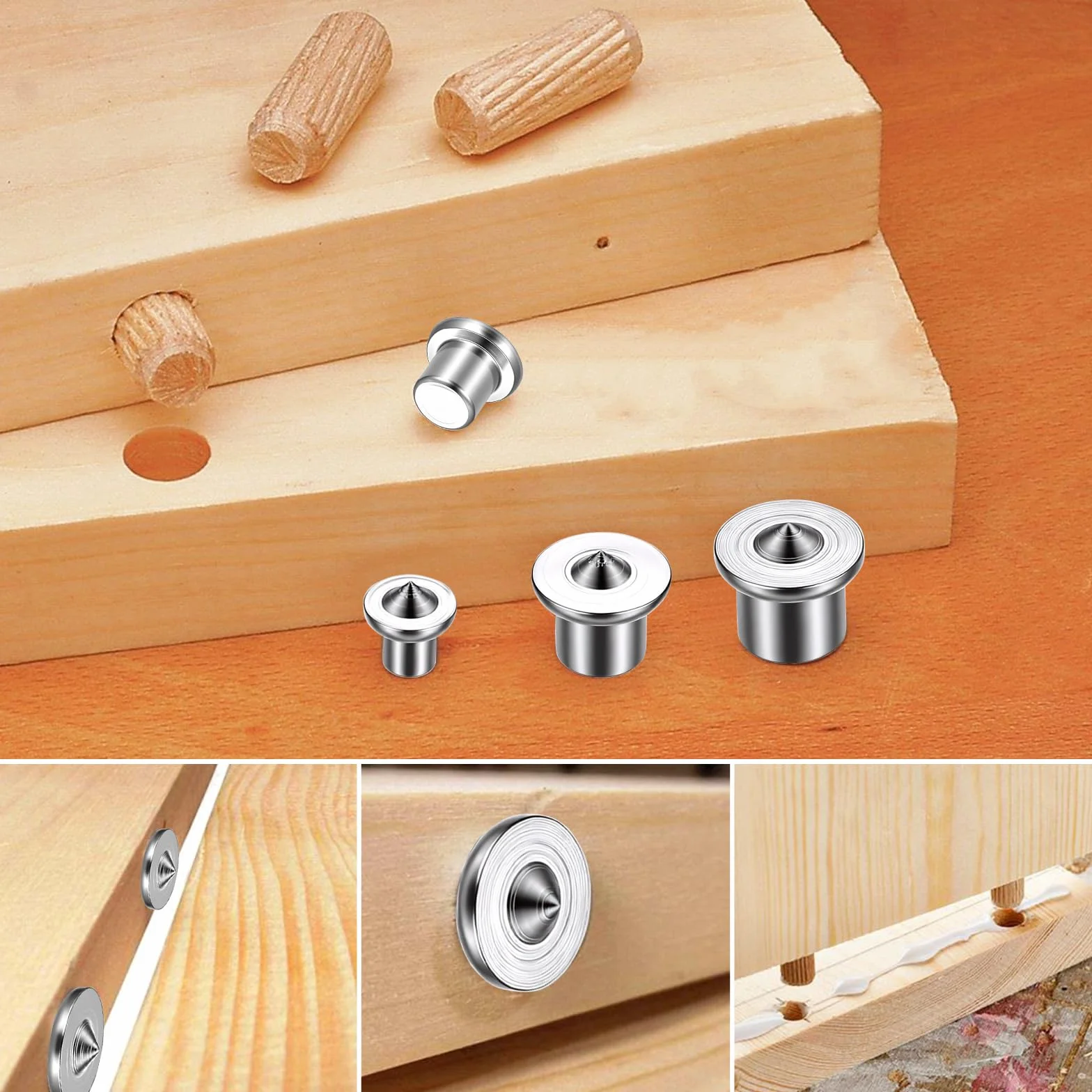 Set di 32 Perni di Centraggio 6/8/10/12mm per Legno, Marcatori per Fori