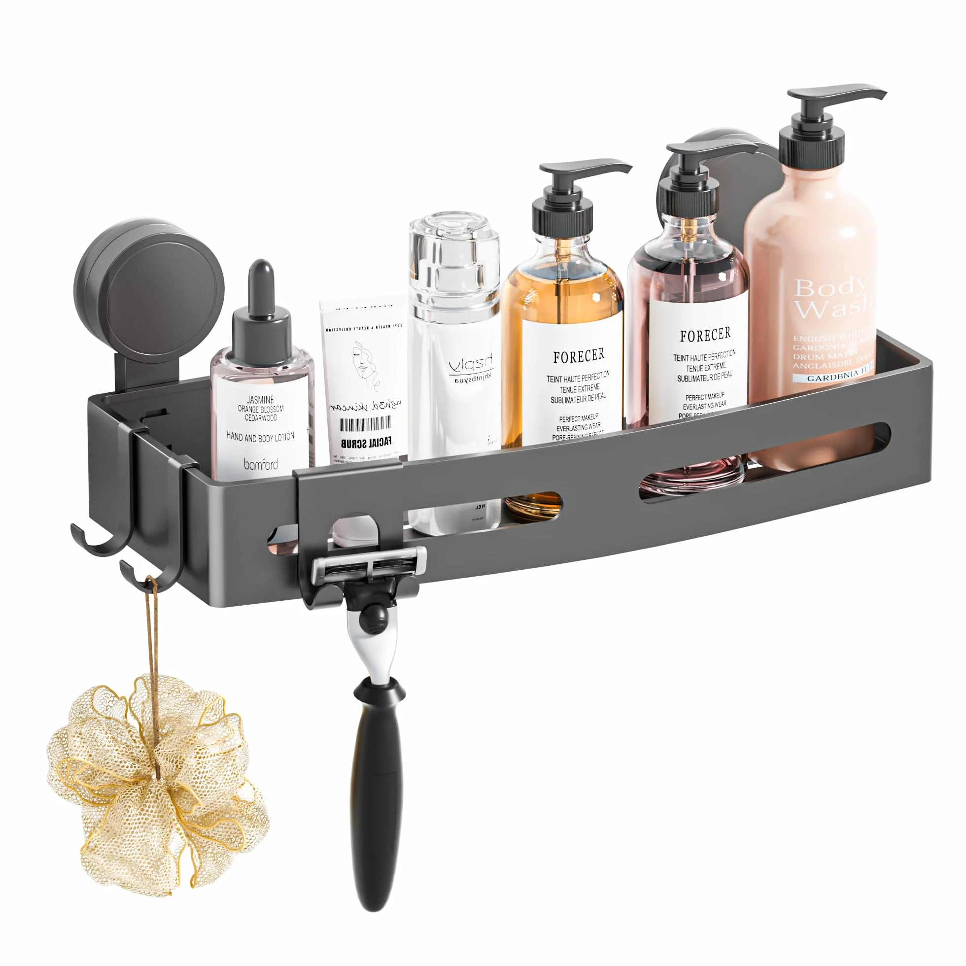 Mensola Doccia Senza Foratura Wisfame, Portasapone Bagno con Ganci, Alluminio Antiruggine Grigio