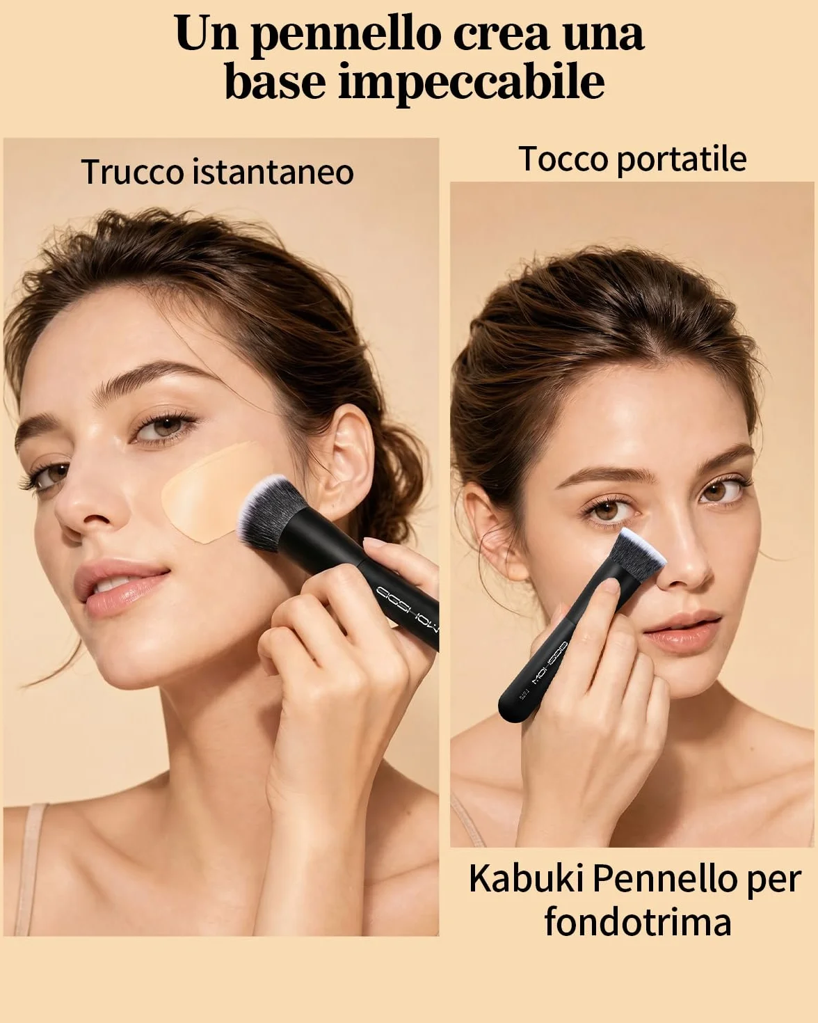EIGSHOW Pennello da fondotinta da viaggio, pennello Kabuki premium formato tasca per fondotinta liquido, crema e polvere e correttore, con setole vegane ultra morbide e dense (Nero opaco)