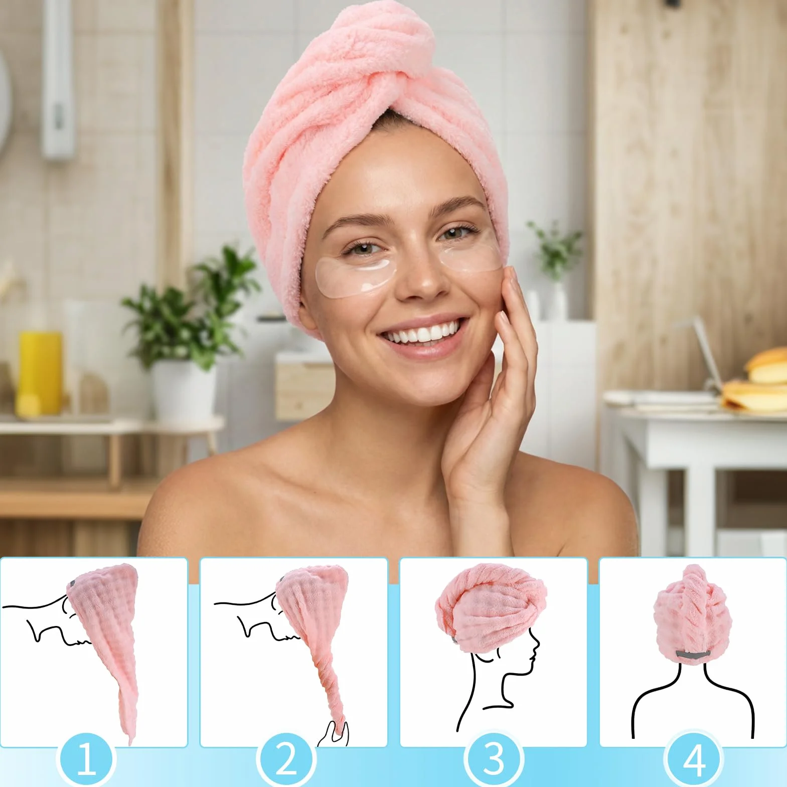 Asciugamani per Capelli a Turbante 3 Pezzi Turbante Asciugacapelli Forte assorbimento d'acqua Asciugamano Capelli Turbante in Microfibra Asciugamano per Capelli per Capelli Ricci Lisci