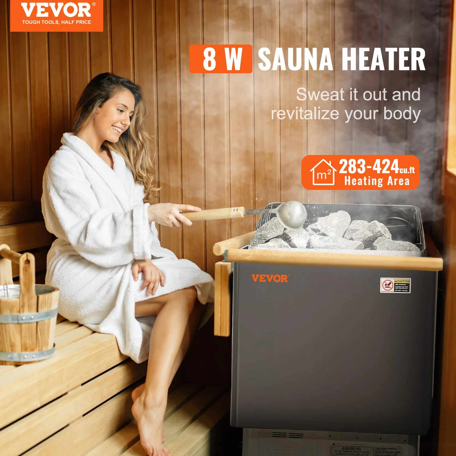 VEVOR Stufa Elettrica per Sauna 8 kW 400 V 3 N Riscaldatore Portatile con Timer 3 Ore e Regolatore Digitale 8-12 m³