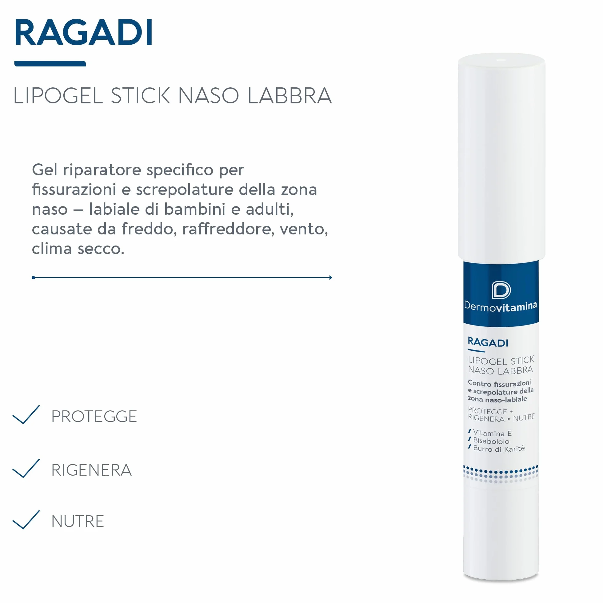 Dermovitamina Ragadi Naso Labbra - Stick per Labbra e Naso Screpolato - Stick Lipogel Rigenerante - Aroma Vaniglia - Senza Conservanti - Lim Balm da 3 ml