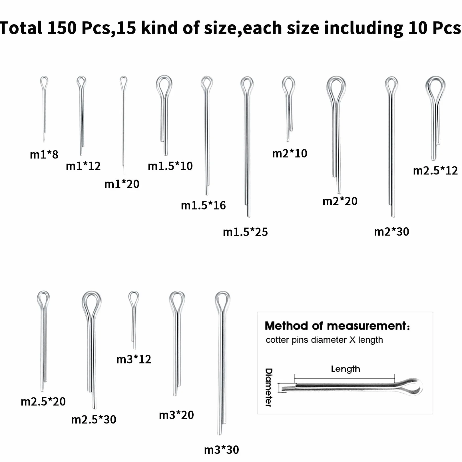Coppiglie Spaccate Cotter Pin Acciaio Inox Assortimento 150 Pz Attrezzi da Officina