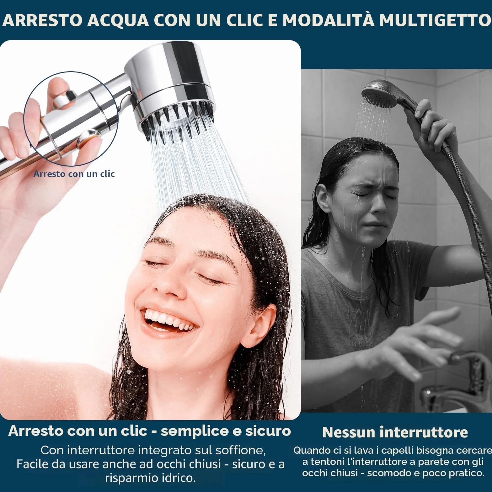 LENDOO Soffione Doccia Alta Pressione con Tubo 1.5M 4 Modalità Spruzzo Anticalcare Filtro Sostituibile Argento