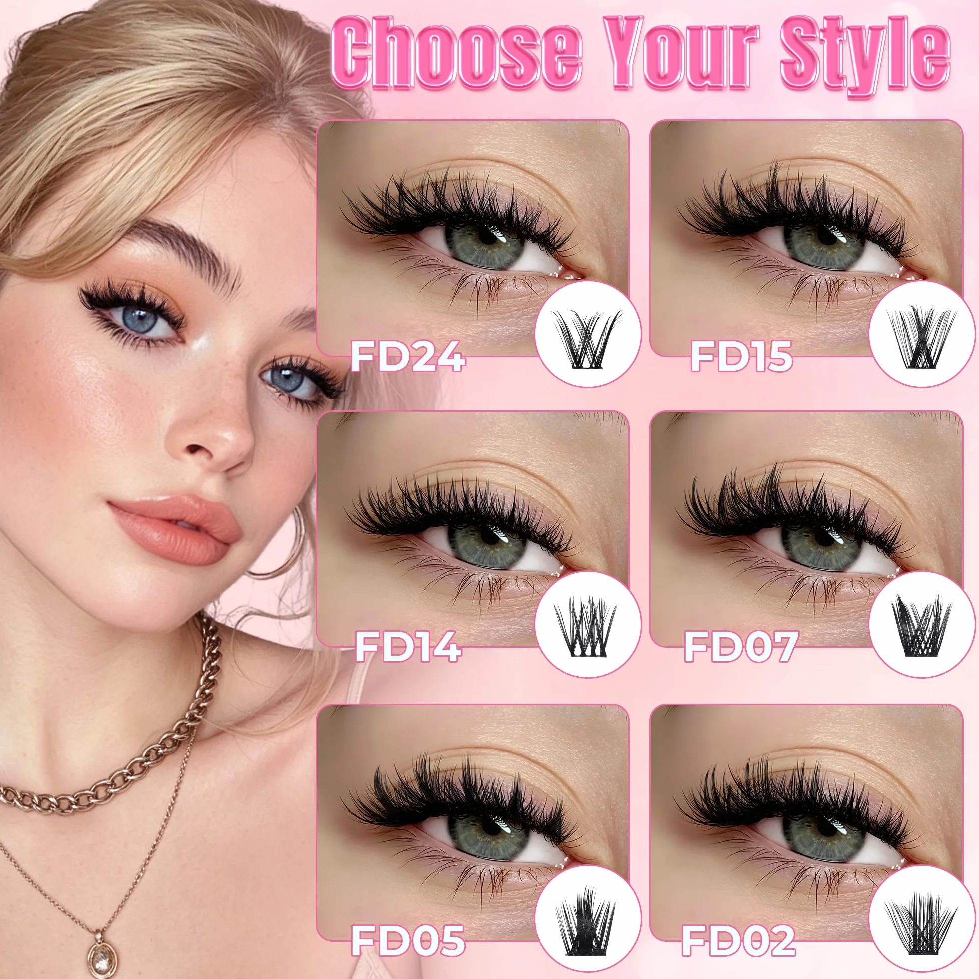 Ciglia Finte Ciuffetti Kit Extension Ciglia Lash Clusters con Bond e Rimuoviciglia 8-16mm,DIY Eyelash Extension Kit (DM-FD32)