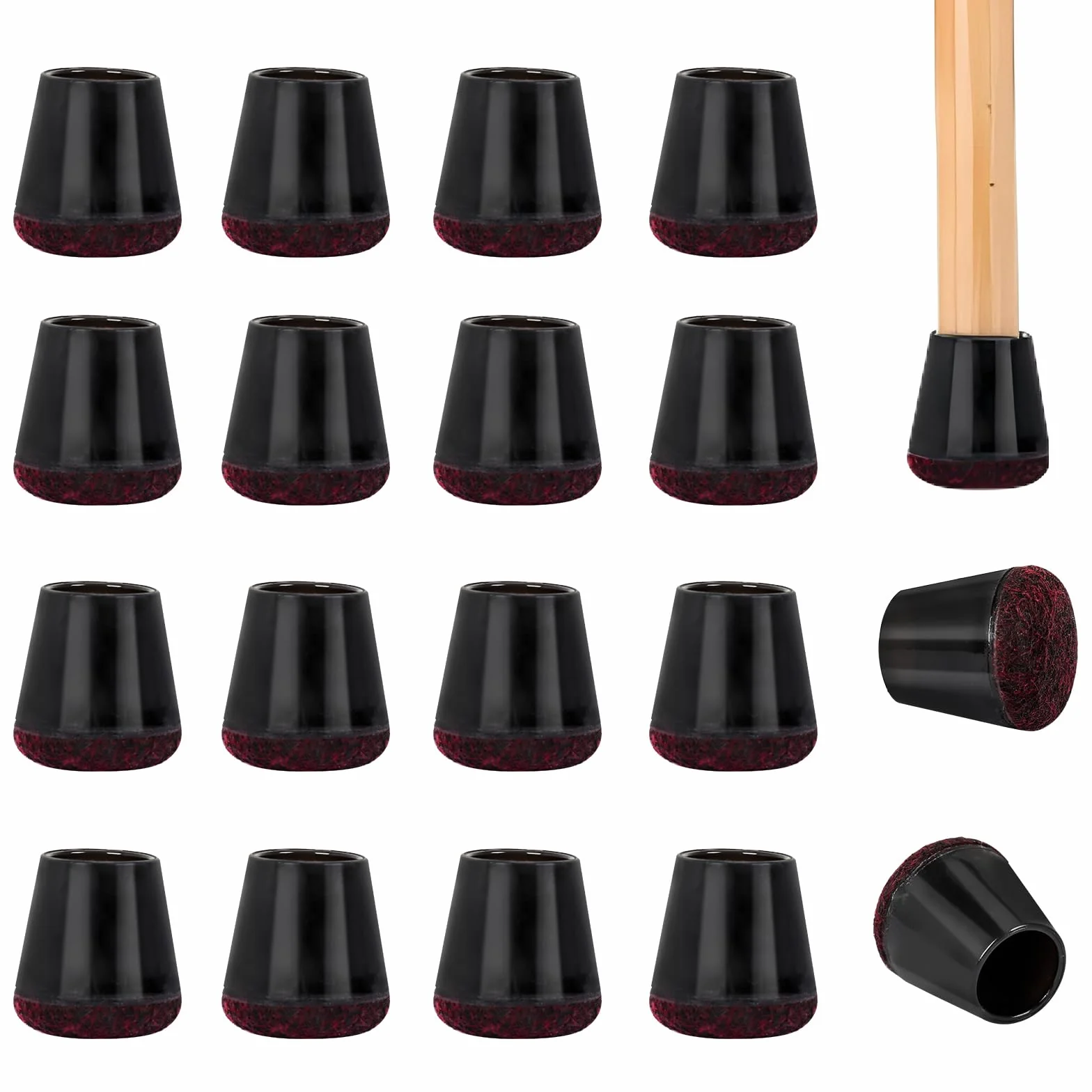 Gommini per Sedie 16 Pezzi, Feltrini Sedia Rotondi Nero Scuro, Diametro 15-21mm, Antigraffio e Silenziosi