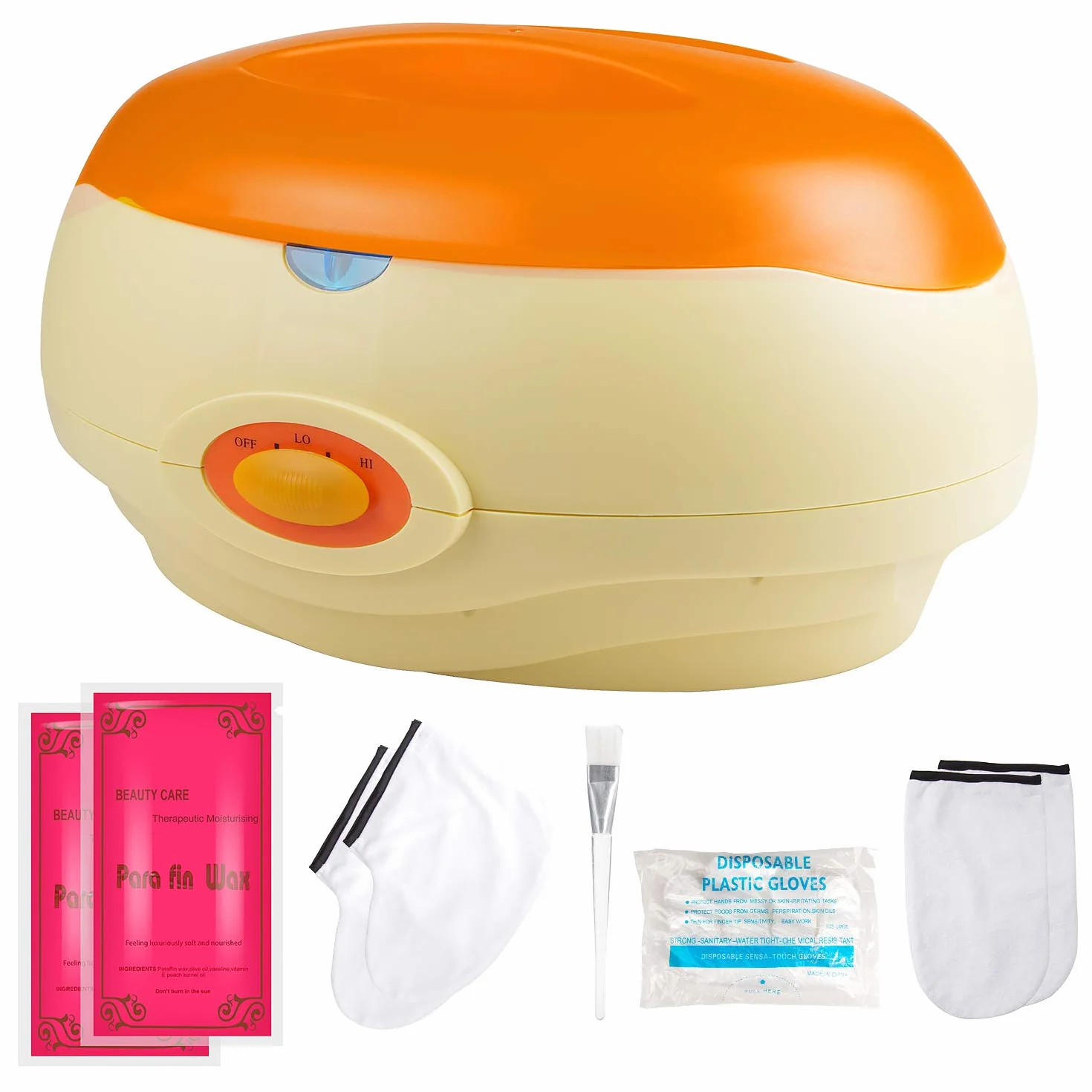 SWAWIS Scalda Paraffina Cera 200W Dispositivo di Paraffina Kit, Paraffina Mani Piedi, Paraffina Bagno di cera cui 2 x 450g paraffina Nutre la Pelle con Umidità, Arancione