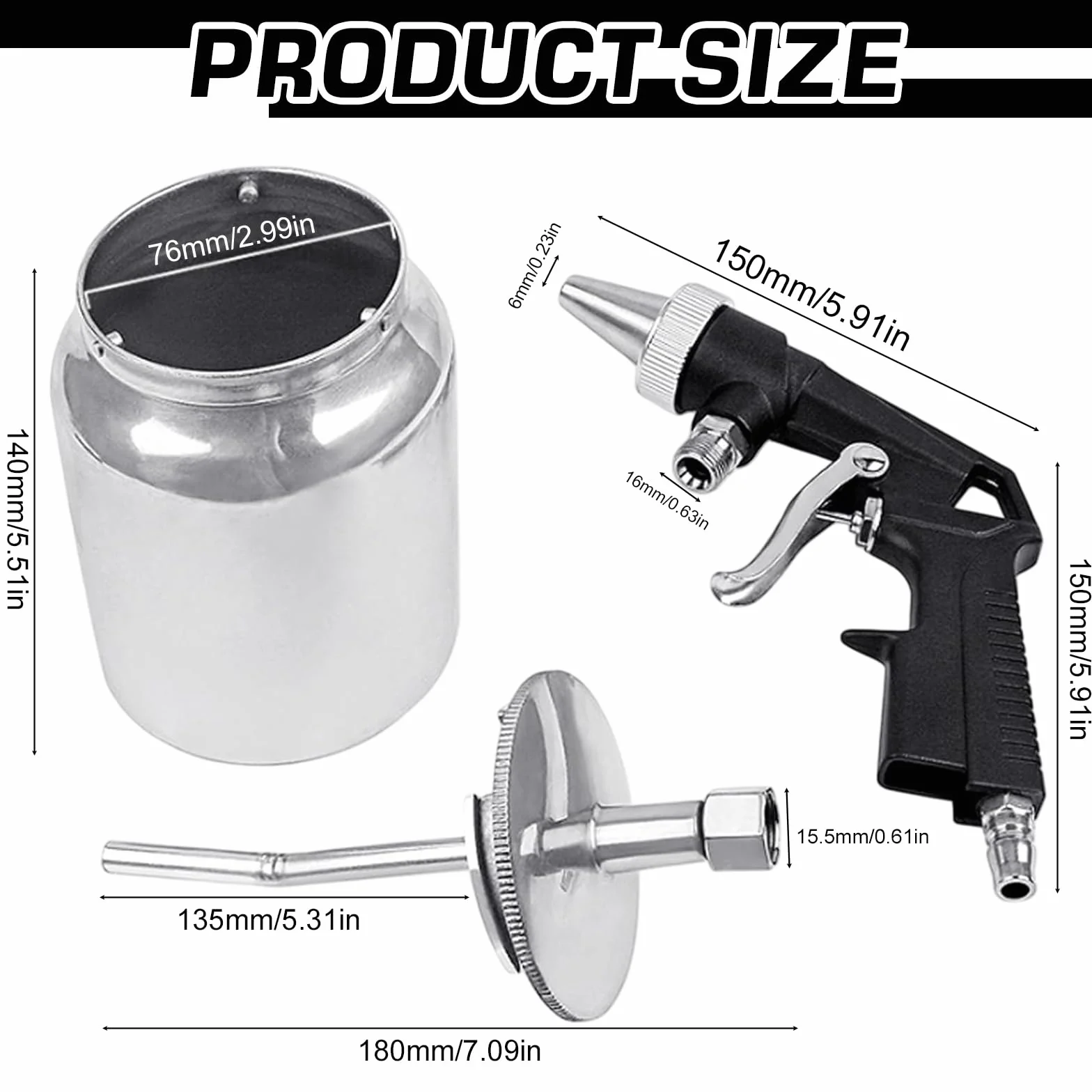 Pistola per sabbiatura con serbatoio in alluminio 6,5-8 bar 1L aria compressa