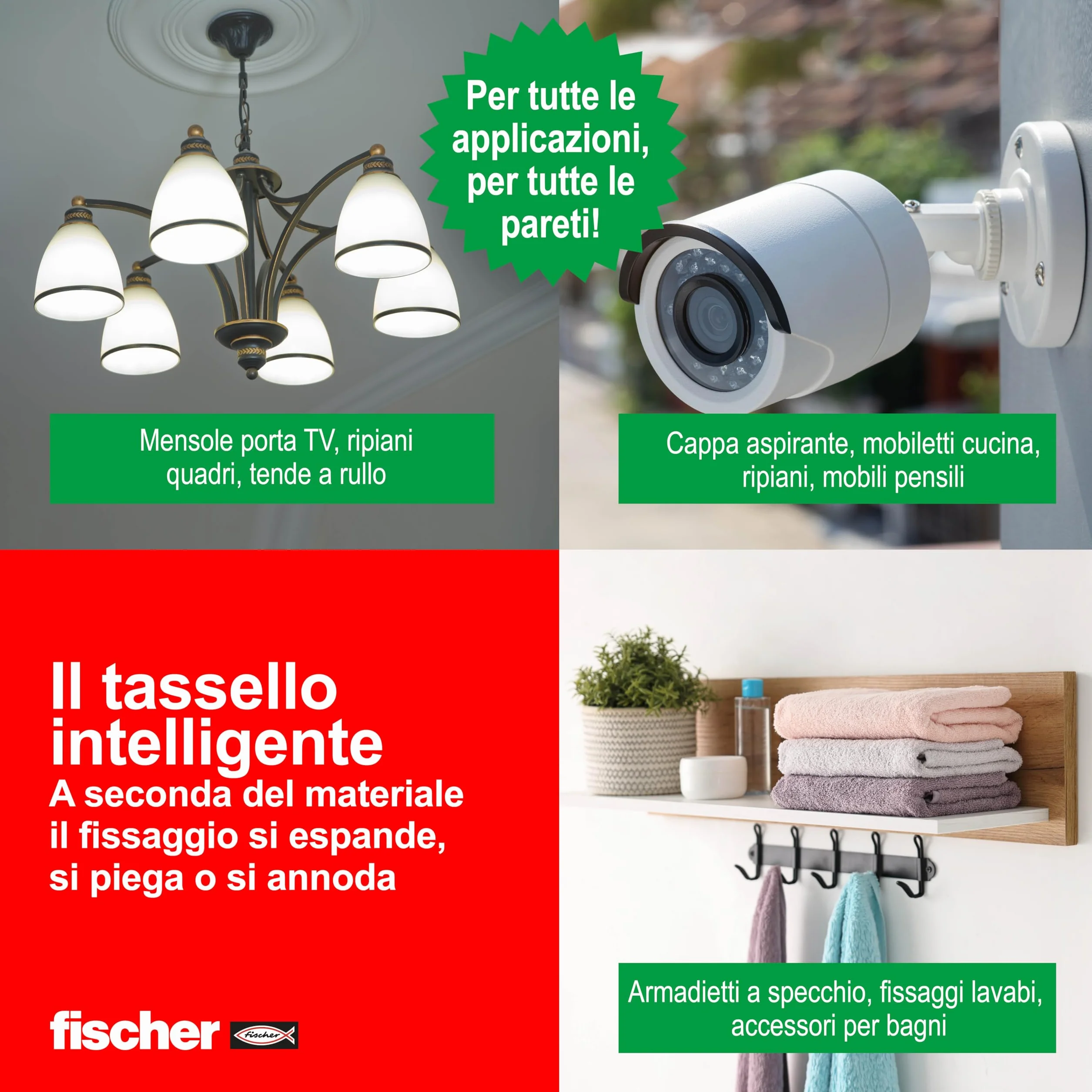Fischer DuoPower Tasselli con Vite 6x30 mm 100 pezzi per Muro pieno Mattone Forato Cartongesso